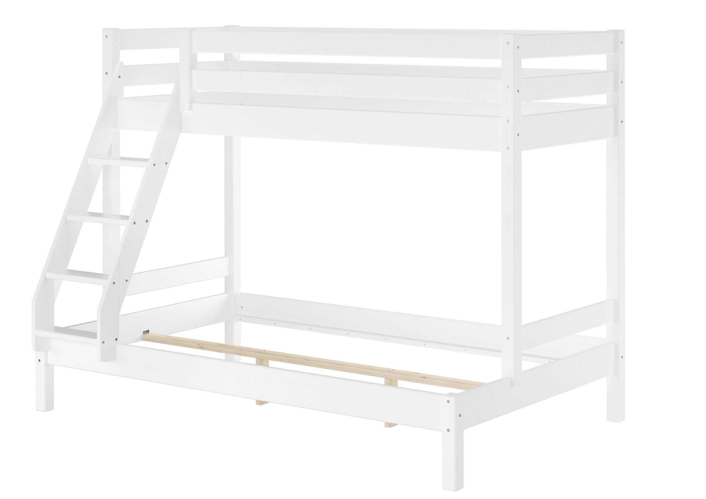Hochbett, Holz, Weiß, Leiter, Lattenrost/Holzlatten, Bettgestell Etagenbett weiß mit Mittelleiste