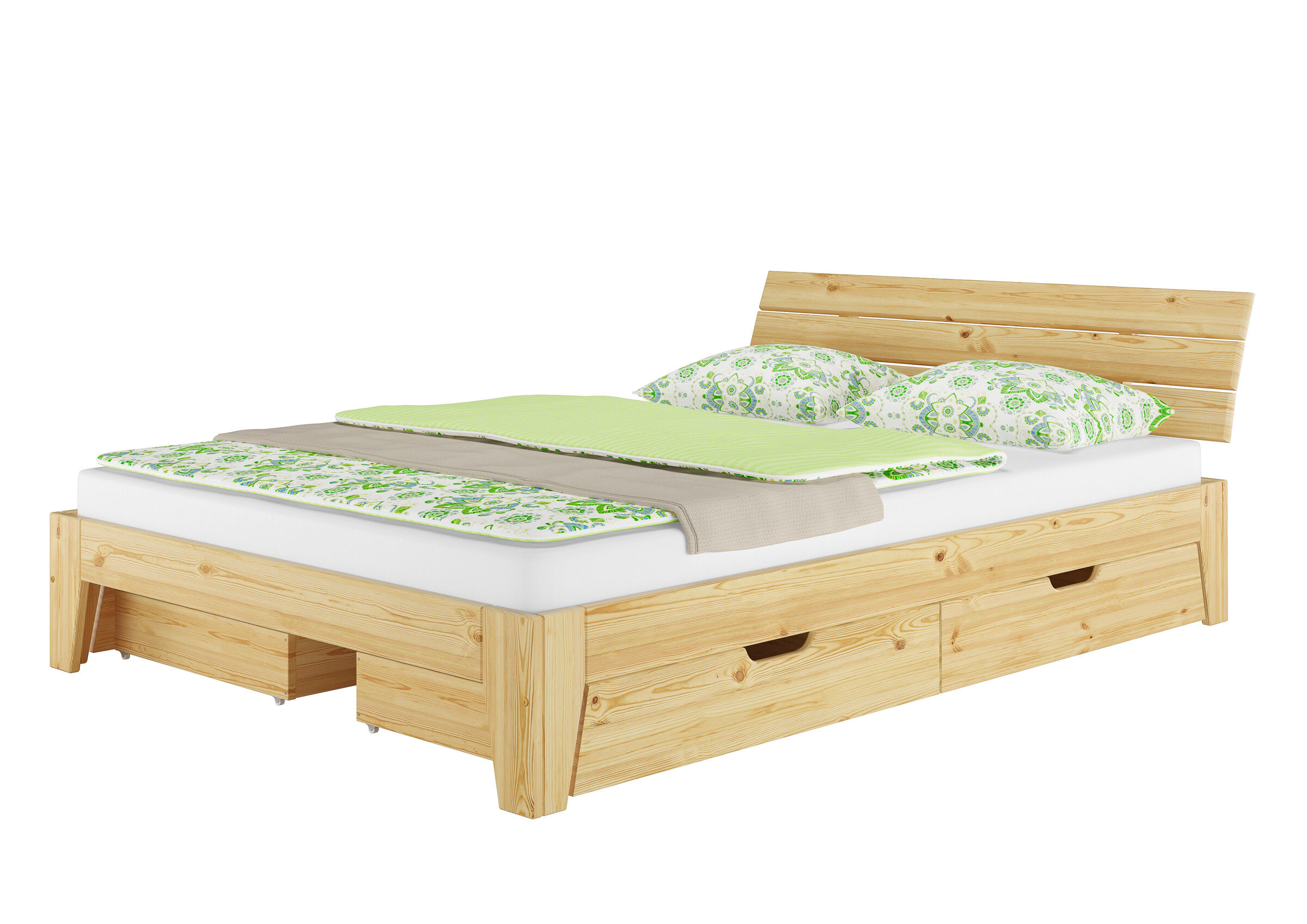 Holzbett, Bettgestell, Kiefernholz, Bett mit Stauraum, Schlafzimmerbett, Kiefer Doppelbett natur