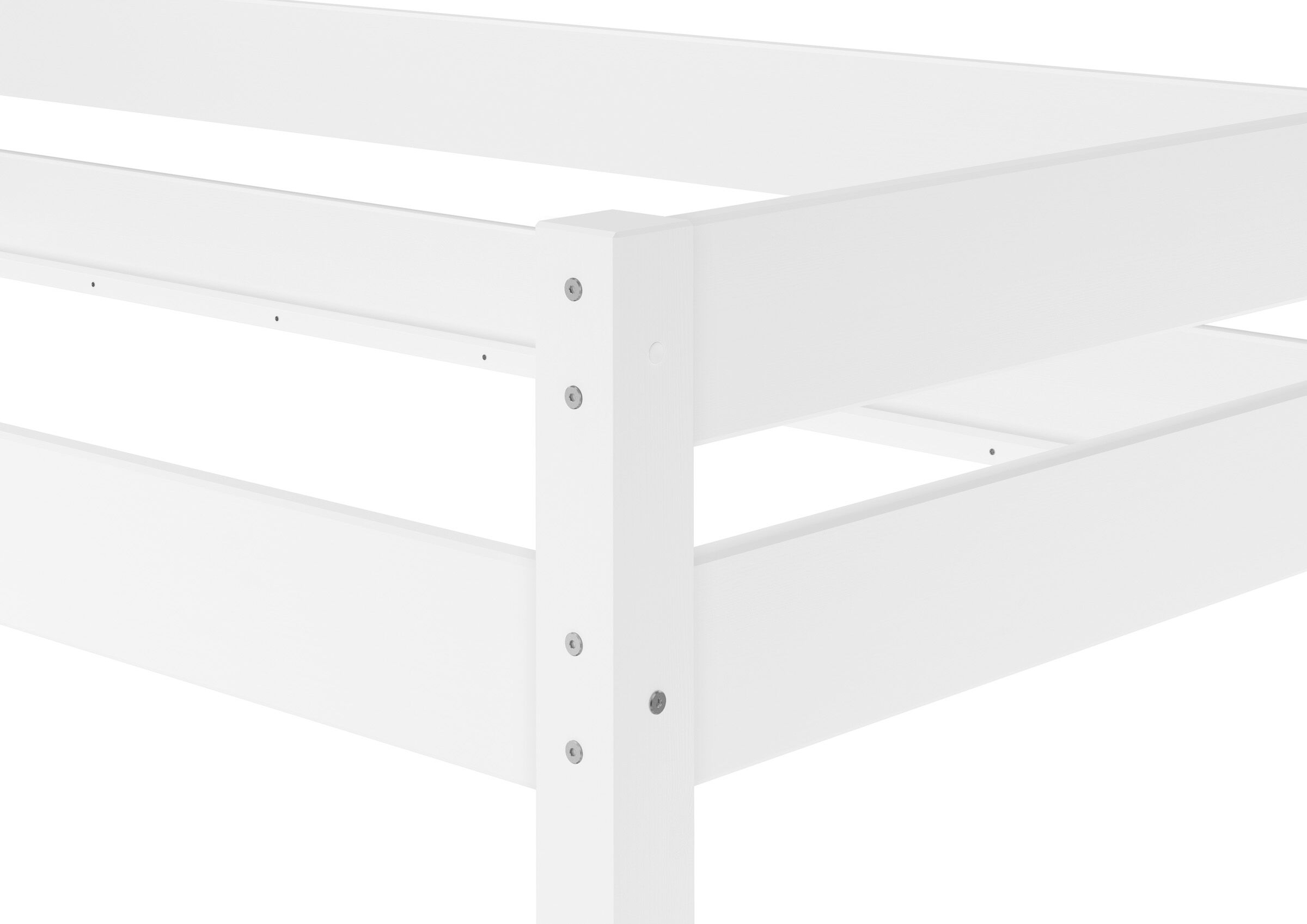 Holzbetten, Bettgestell, Weiß, Holzrahmen, schräges Design, Detailbild Kiefer Bett weiß
