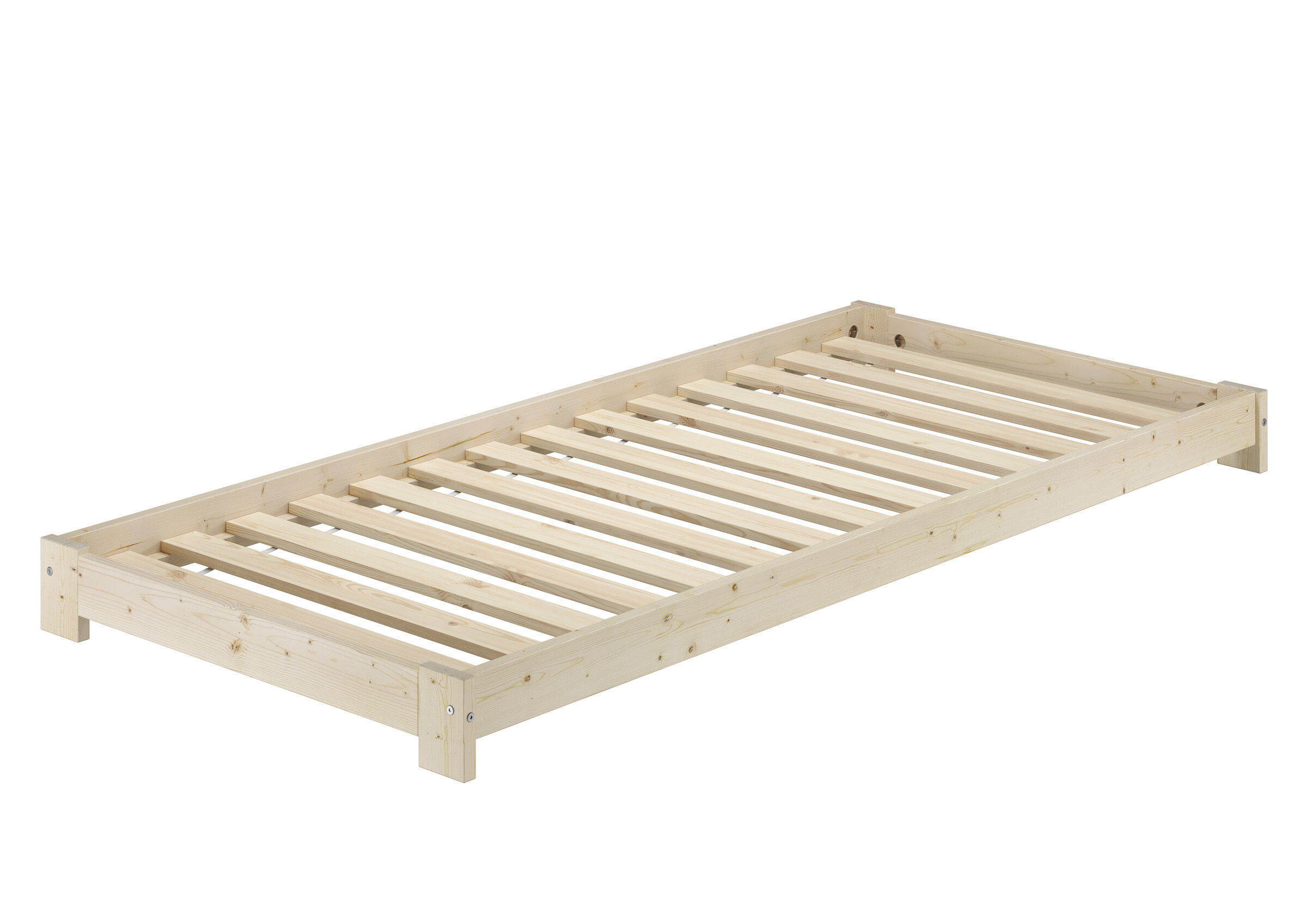 Holzbettgestell, Lattenrost, Bettrahmen, Holzbettrahmen, natur, Schlichtes Bodenbett 90x200 mit Rollrost