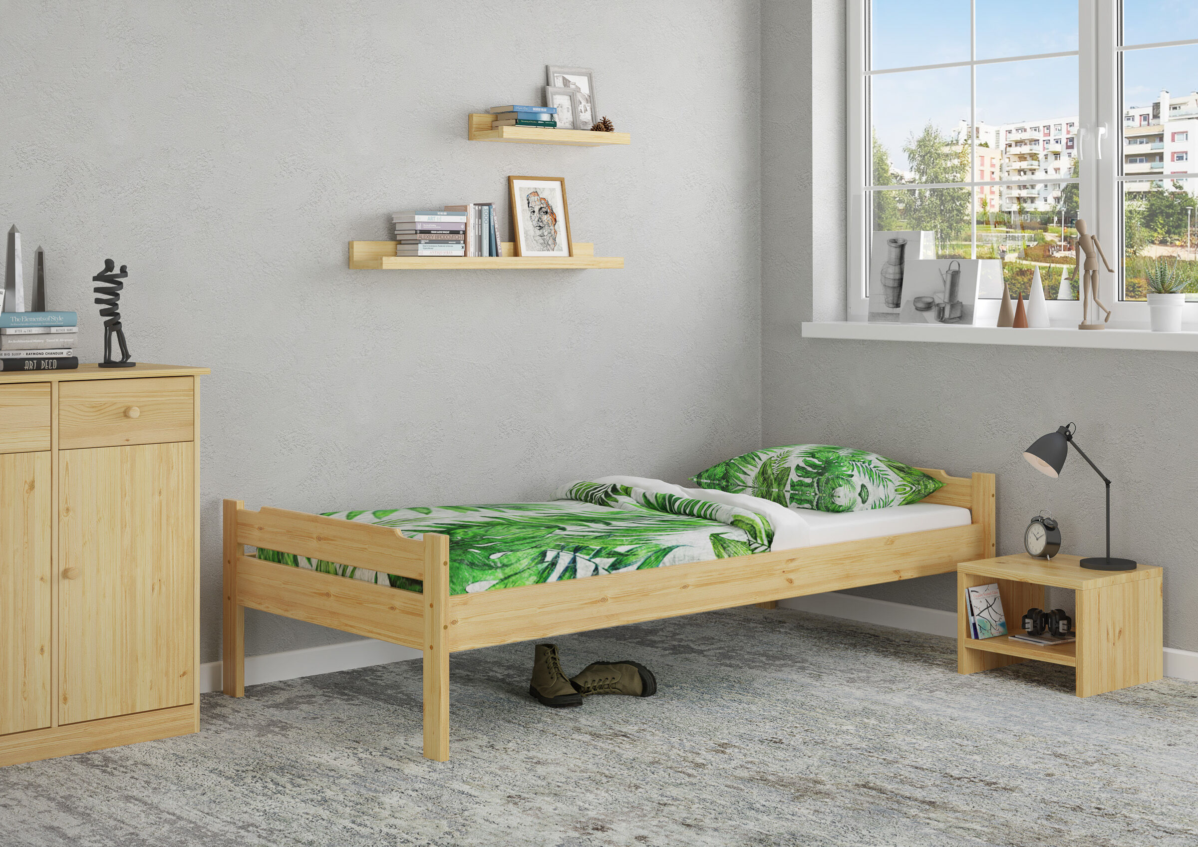 Moebel, Innenarchitektur, Bett, Lampe, Person, Zimmerbild Kinderbett 90x200