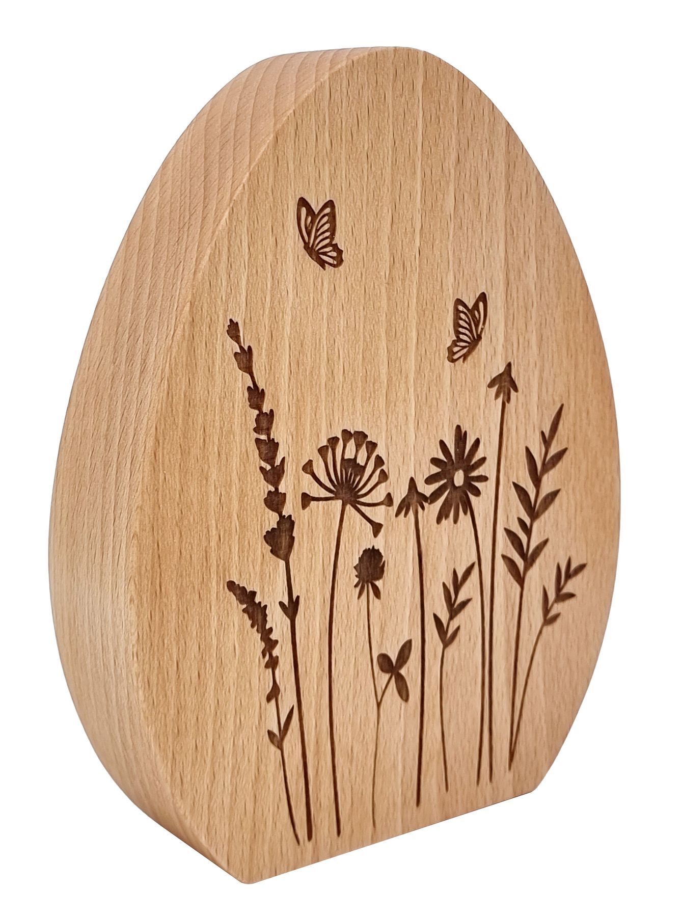 Holz, Schneidebrett, Naturholz, Pflanzenmuster, Größenvariante, Kleineres Osterei aus Buche
