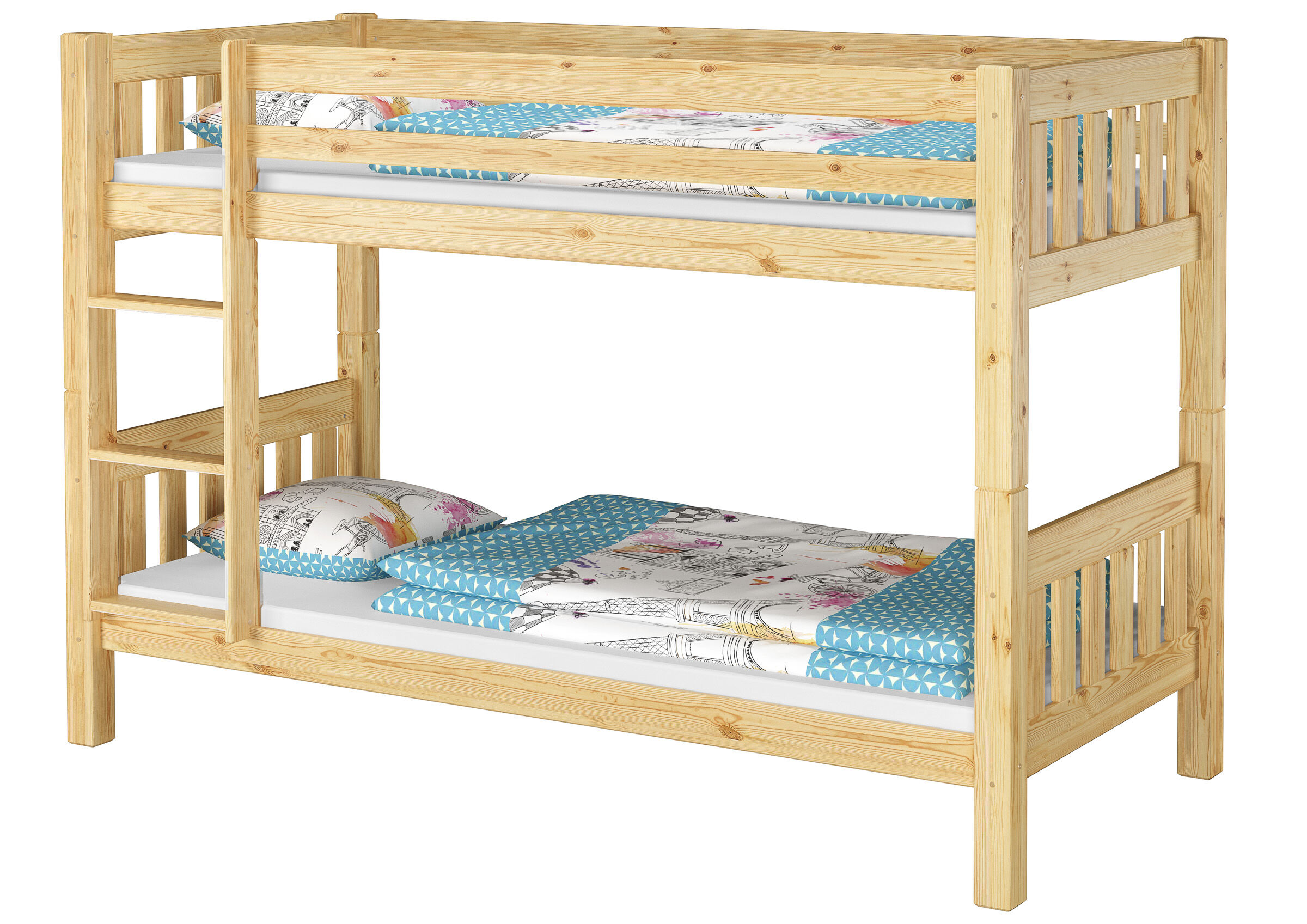 holzbetten, stockbett, holzgestell, bett mit lattenrosten, betteinrichtung, Zeitloses Stockbett aus Kiefer mit Zubehör
