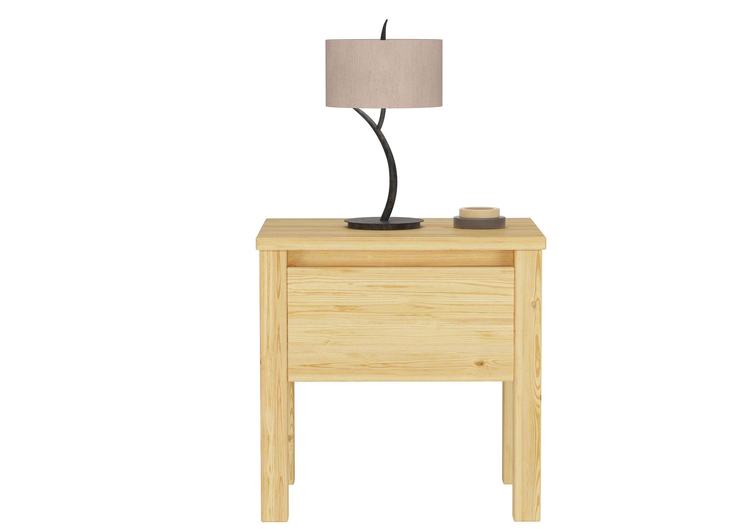nachtkommode, tischlampen-setup, holz, nachtisch, lampe, schlichter Nachttisch aus Kiefer natur