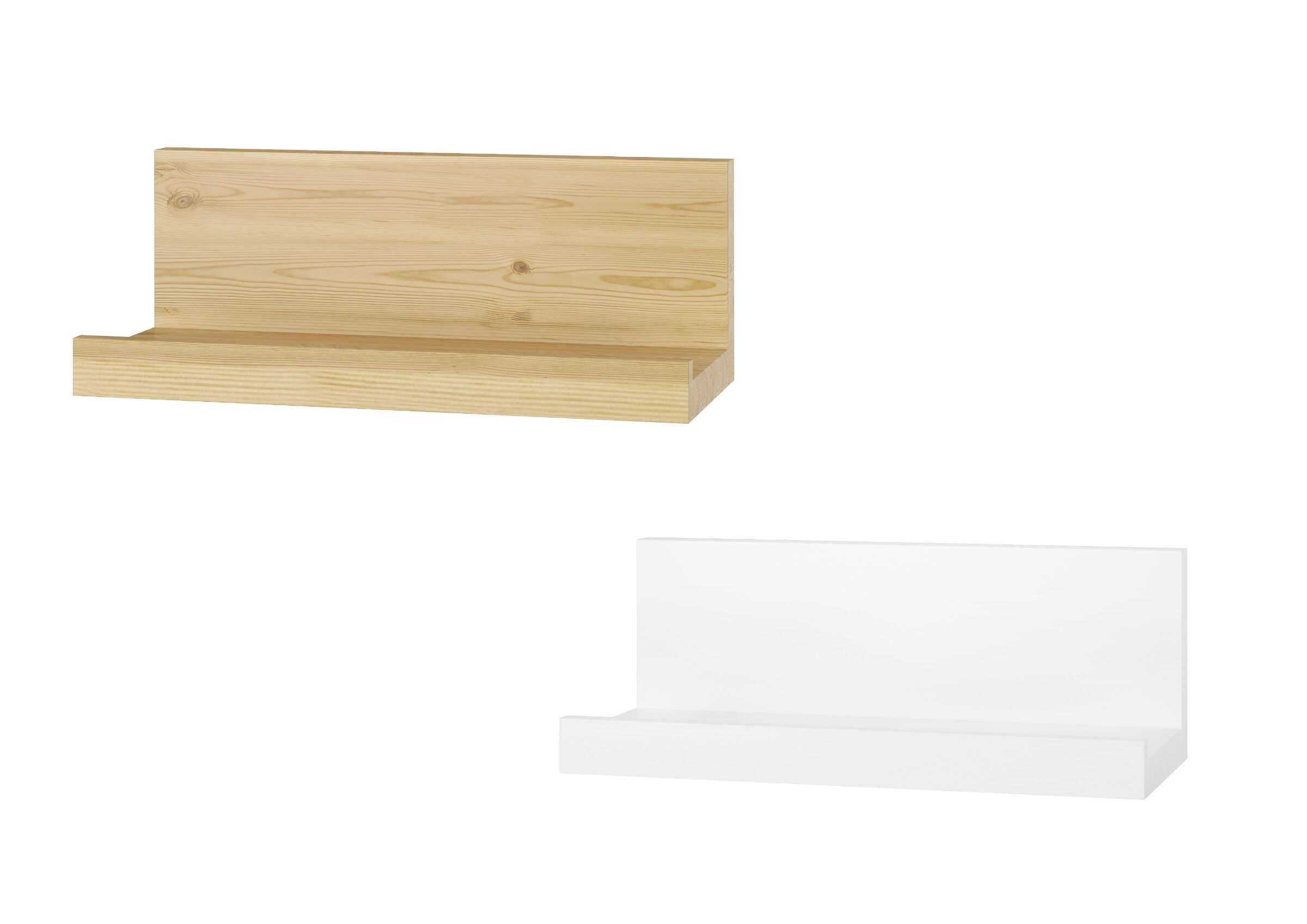 Holzregal, Wandregal, Holz-Finish, Regal-Holz, Wandhalterung, Wandablage Kiefer natur und Kiefer weiß