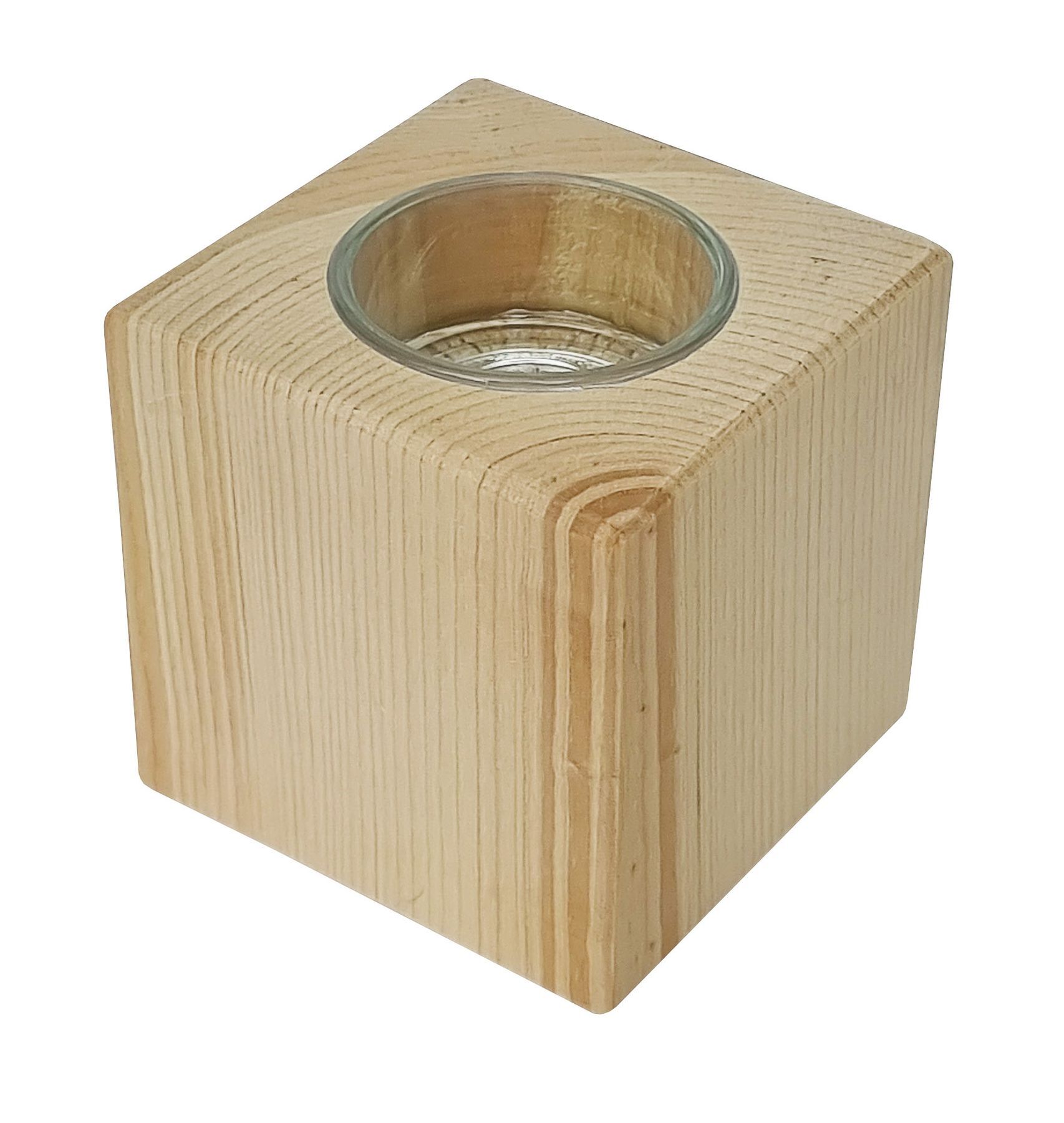 Holz, Laternenhalter, Block, Holzblok, Quadrat, Teelicht Zirbenholz Quader mit Glas