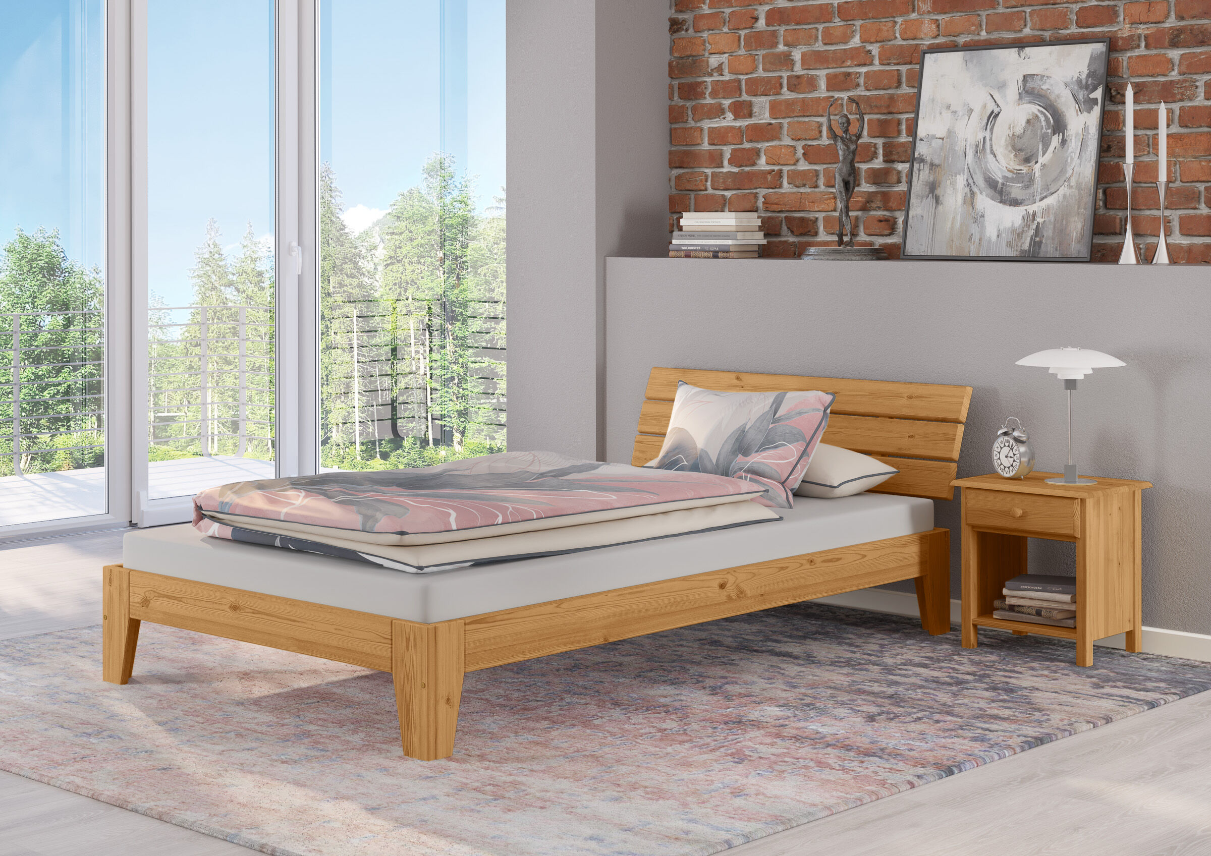 Bettrahmen, Holzbett, Kopfteil-Holz, Bettgestell, Nachttisch-Holz, Schlafzimmerbild des Massivholzbettes 120x200