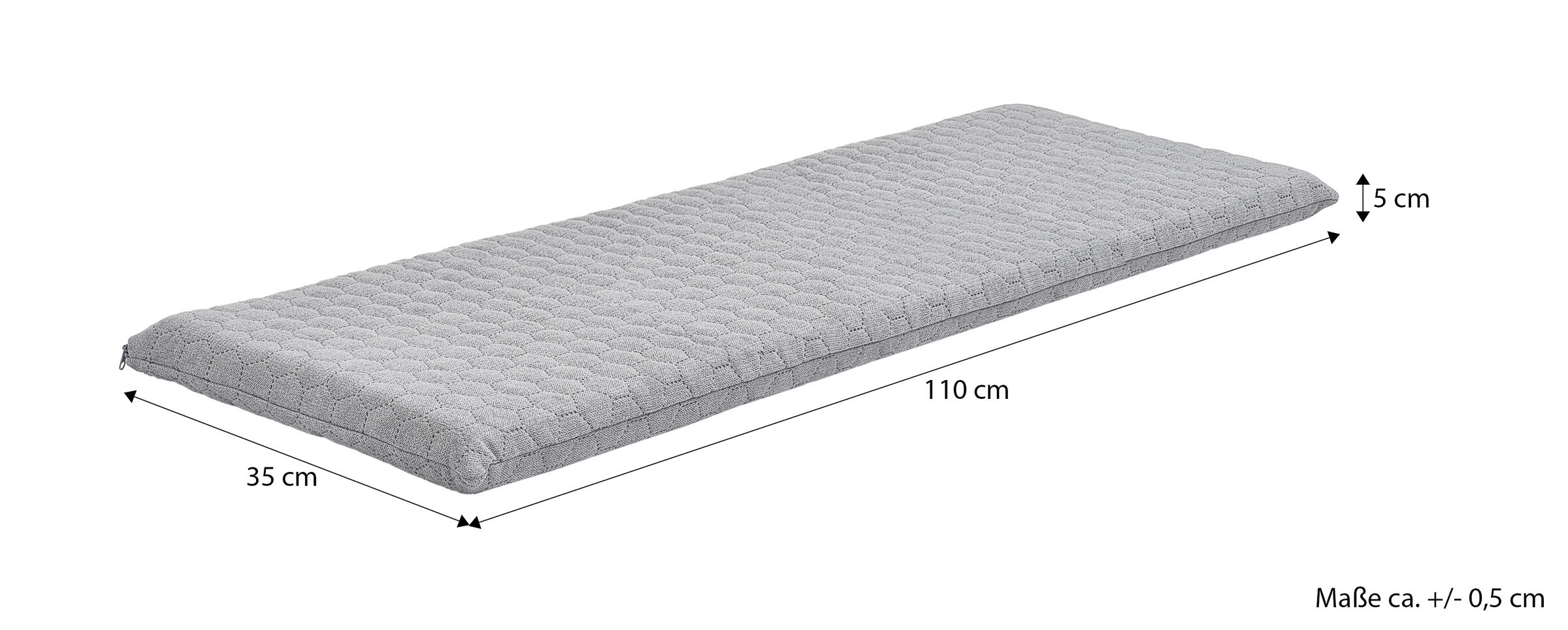 matratze, kissen, grau, gewebe, knopf-/strickmuster, Größe 110x35 Bankauflage grauer Stoff