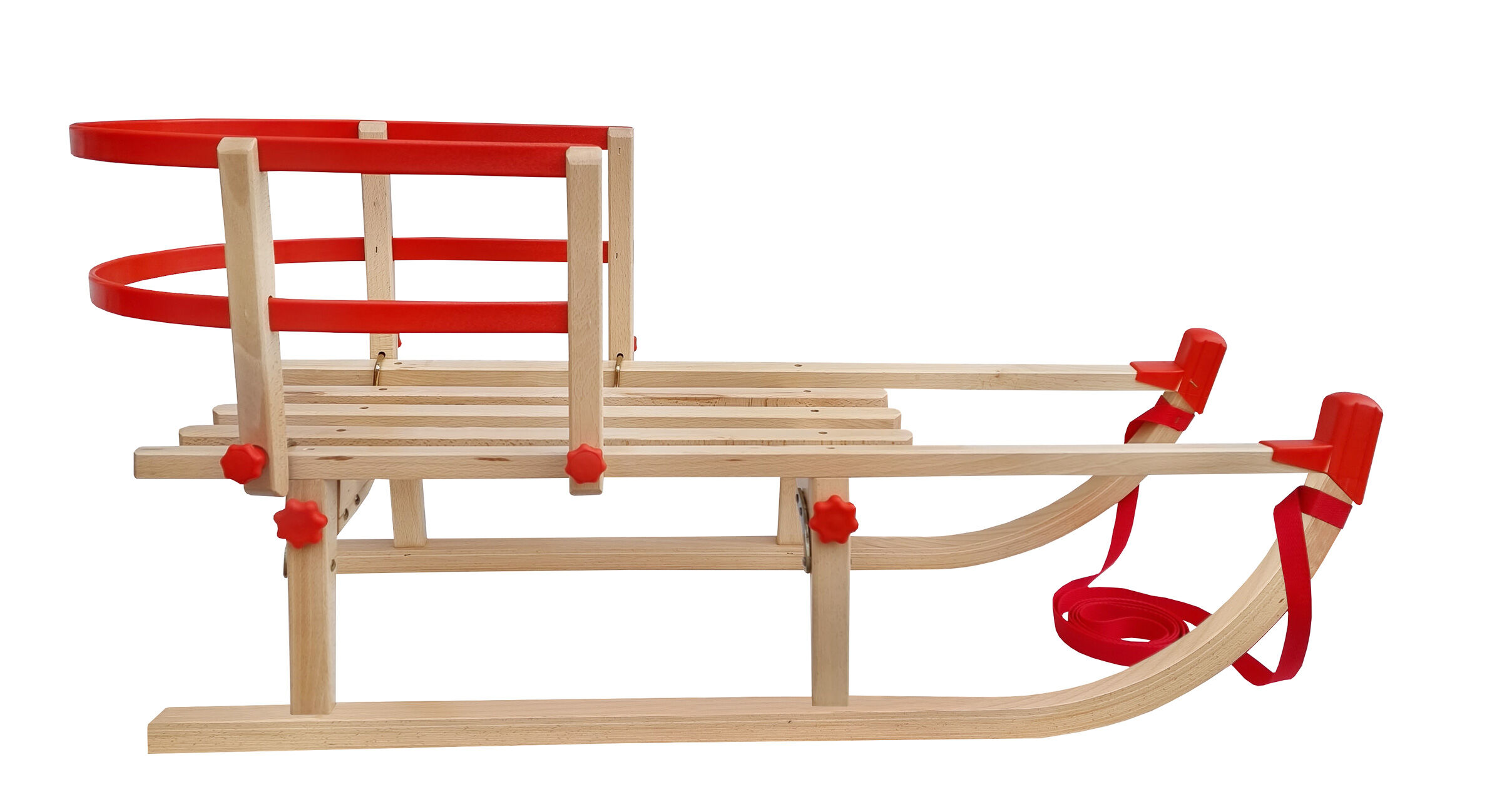 Schlitten, Holzschlitten, rot, Zügel, Kinderfahrzeug, Davos Schlitten mit Rückenlehne
