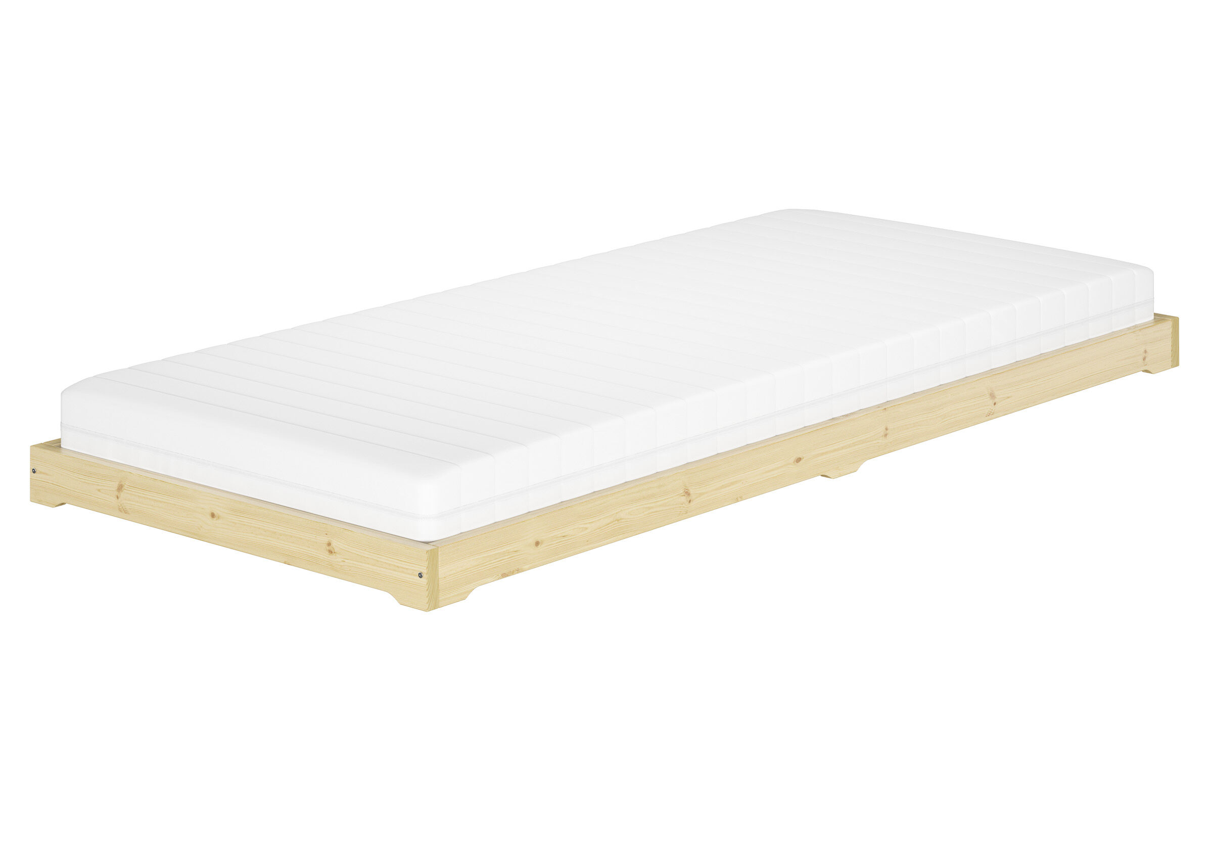 Matratze, Holzbettgestell, Matratzensystem, Weiß, Rahmen aus Holz, Niedrigflurbett-90x200