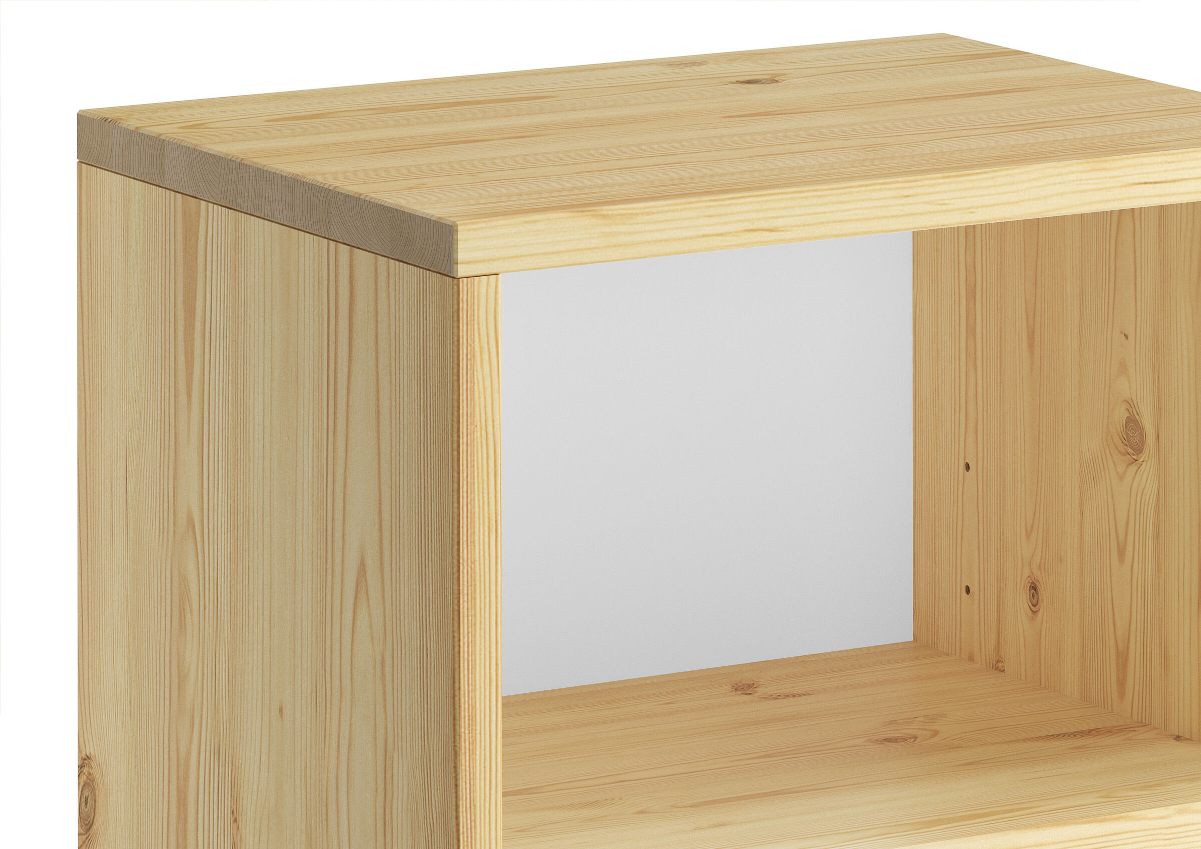 Holzregal, Holztable, Regalrahmen, Naturholz, Kiefernholz, oberes Detail Wandregal