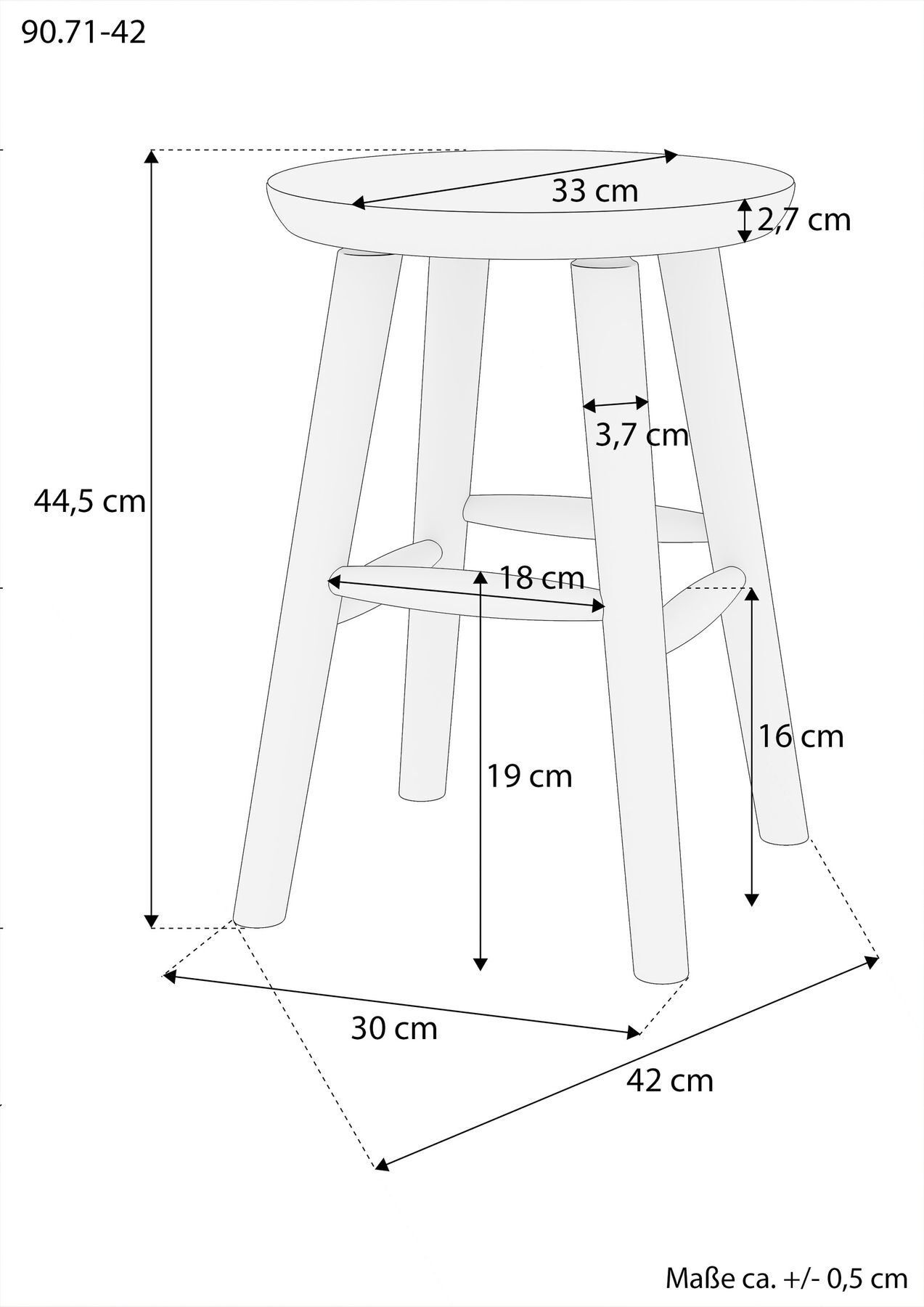 Barhocker, runder Tisch, Holzstuhl, Abmessungen, Beinleisten, Maße des Hockers