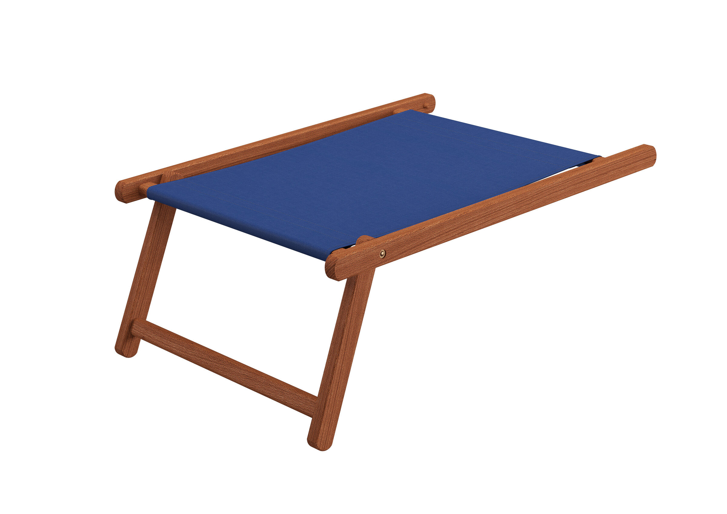 Dunkles Fußteil mit Stofffarbe blau Leinwand, Buche Fußteil dunkel mit Stofffarbe blau