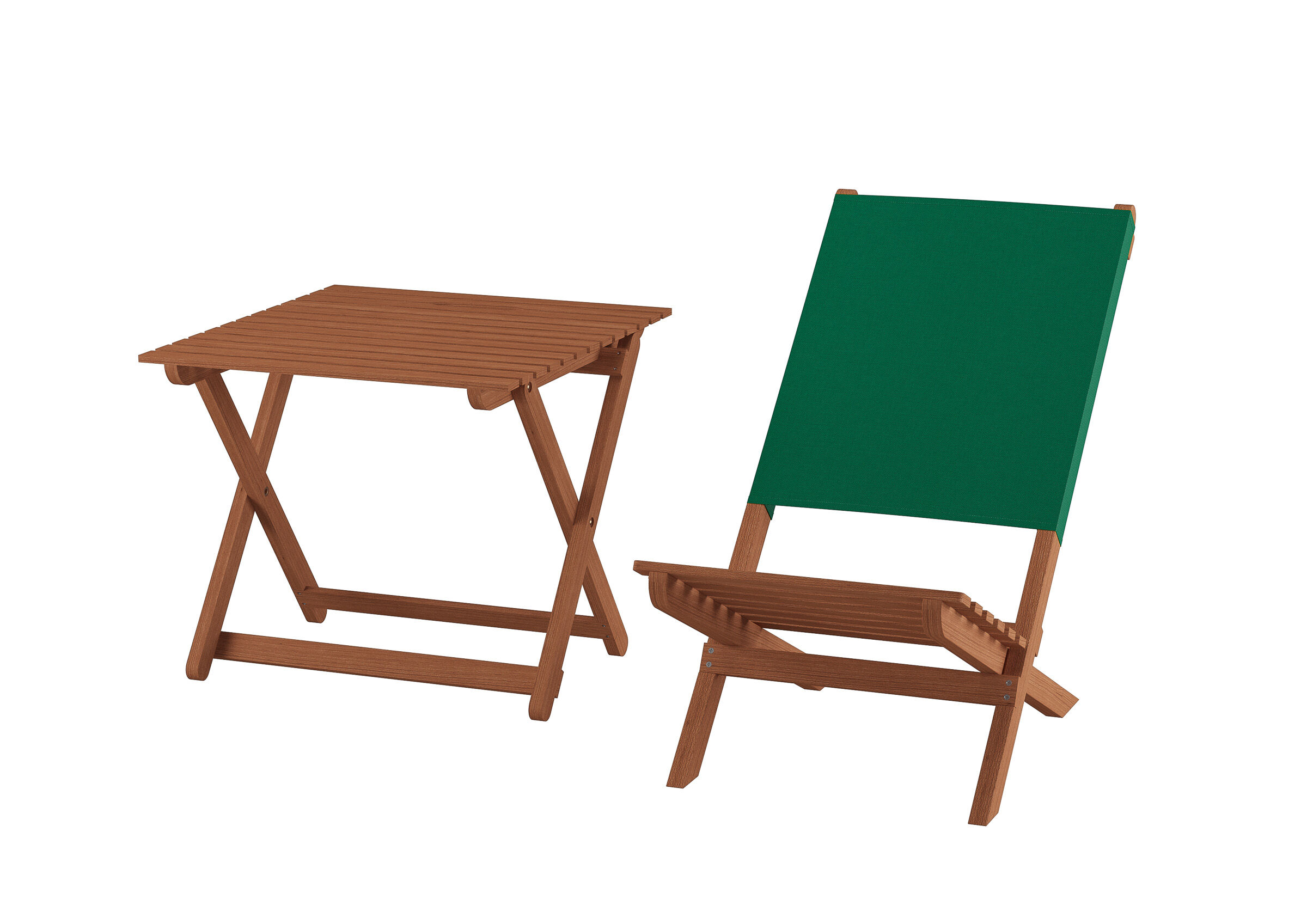Holz Tisch, Klappstuhl, Gartenmöbel, Slatted Table, Grüner Stoff, Gartenstuhl mit Tisch