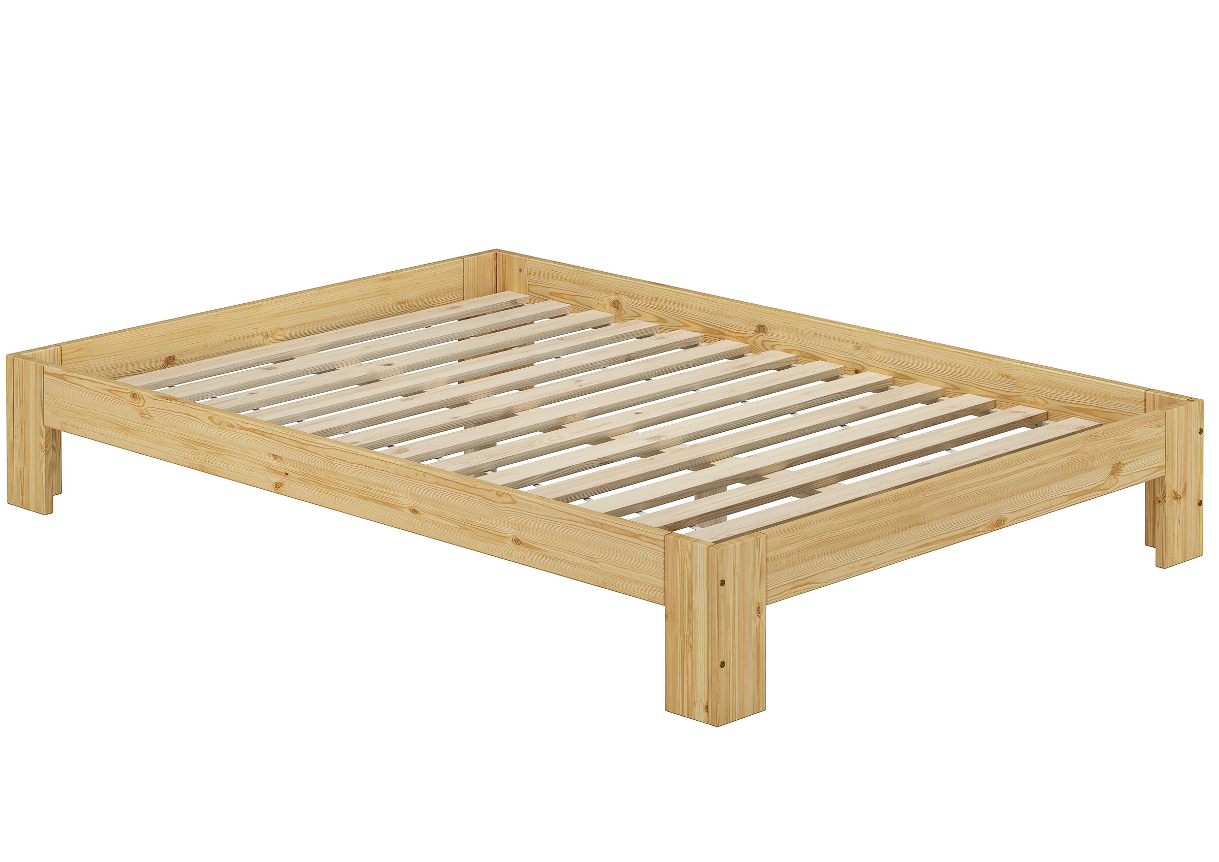 Holzbett, Bettgestell, Kiefernholz, Lattenrost, Rahmenbett, Jugendbett Kiefer natur mit Rollrost