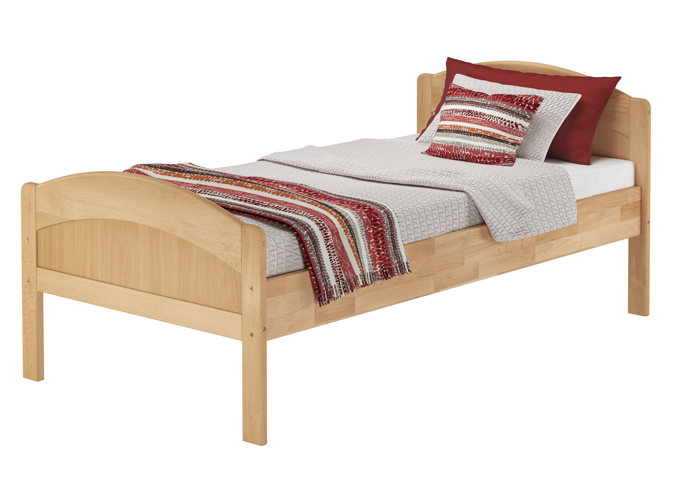 holzbett, einzelbett, holz, bettgestell, verdez, Zeitloses Einzelbett 100x200 aus Buche mit Bettwäsche
