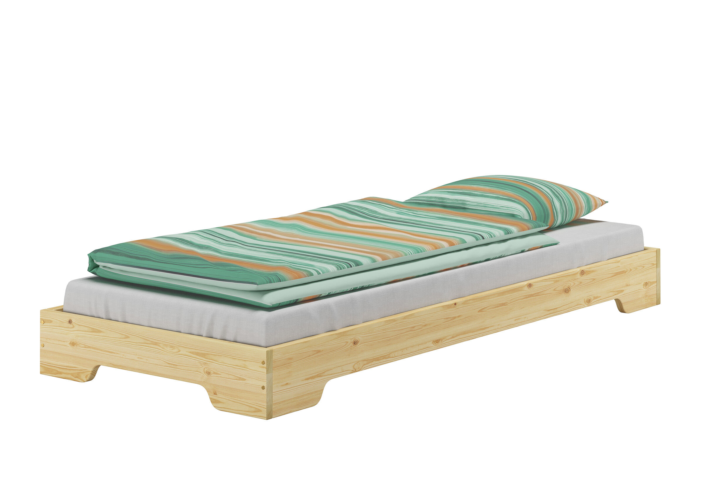 Einzelbett, Holzbett, Lattenrost, Bettgestell, Matratze, Kinderbett-flach-niedrig-90x190