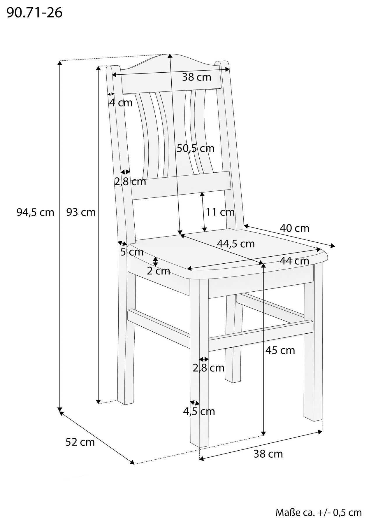 stuhl, Esstischstuhl, Holzstuhl, Stuhlmaße, Rückenlehne gesteppt, Skizze Küchenstuhl