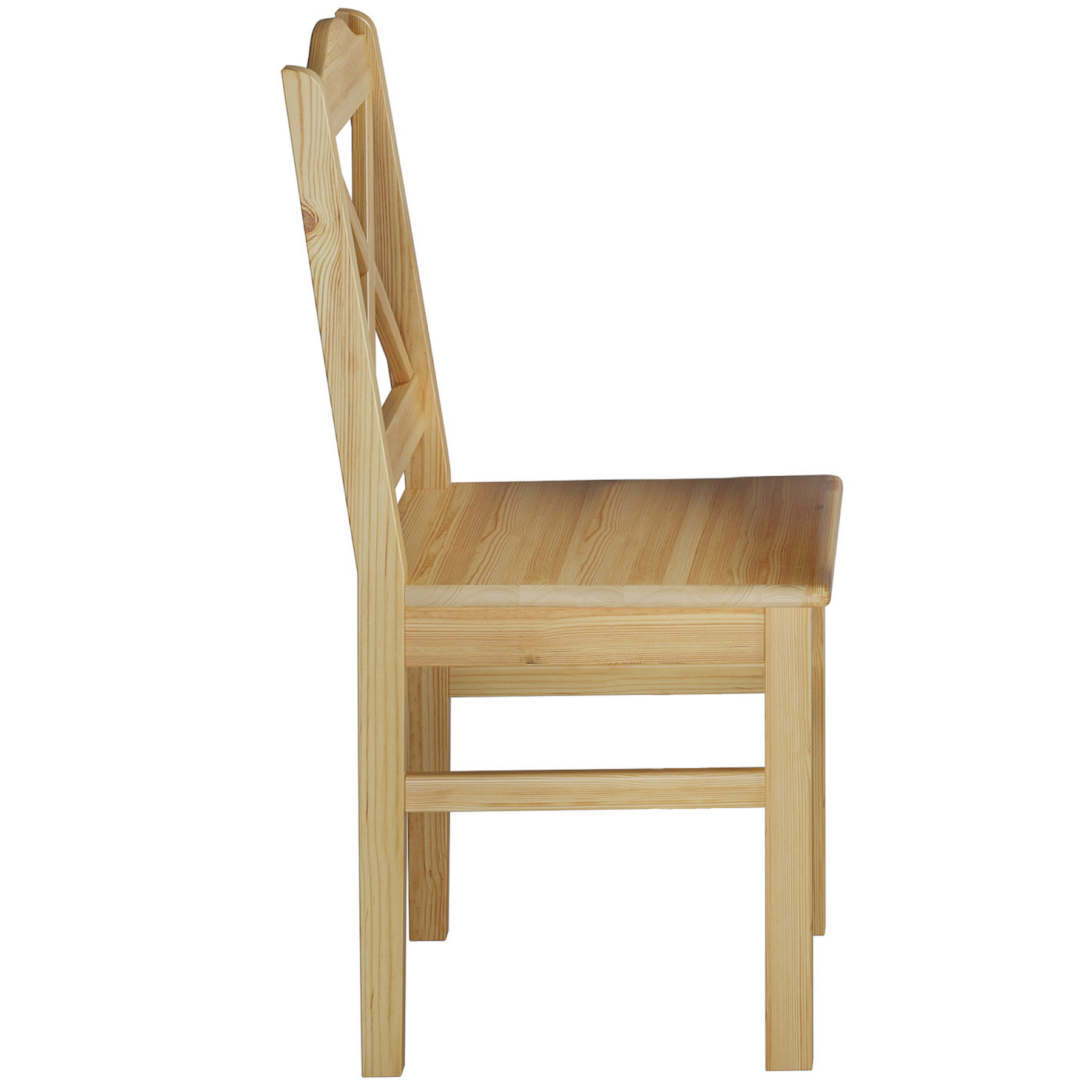 Holzstuhl, Speisezimmerstuhl, Kiefernholz, Naturholz, gerades Design, Stabiler Holzstuhl aus massiver Kiefer, Modell 20, klar lackiert, traditionelles Design - Kreuz in Stuhllehne mit geschwungenen Abschluss