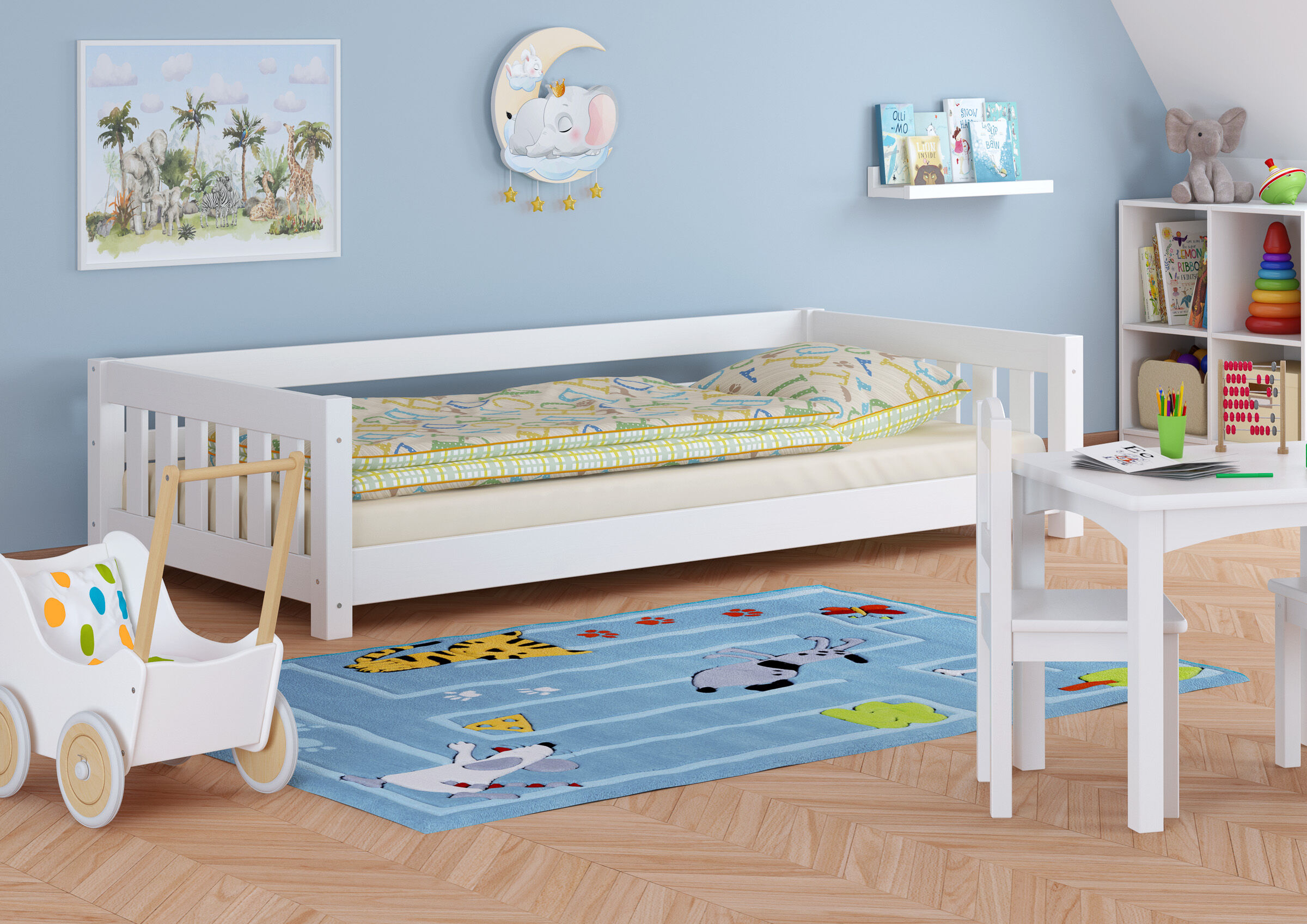 Kinderbett, Stockbett, Weiß, Holz, Musterbedlaken,