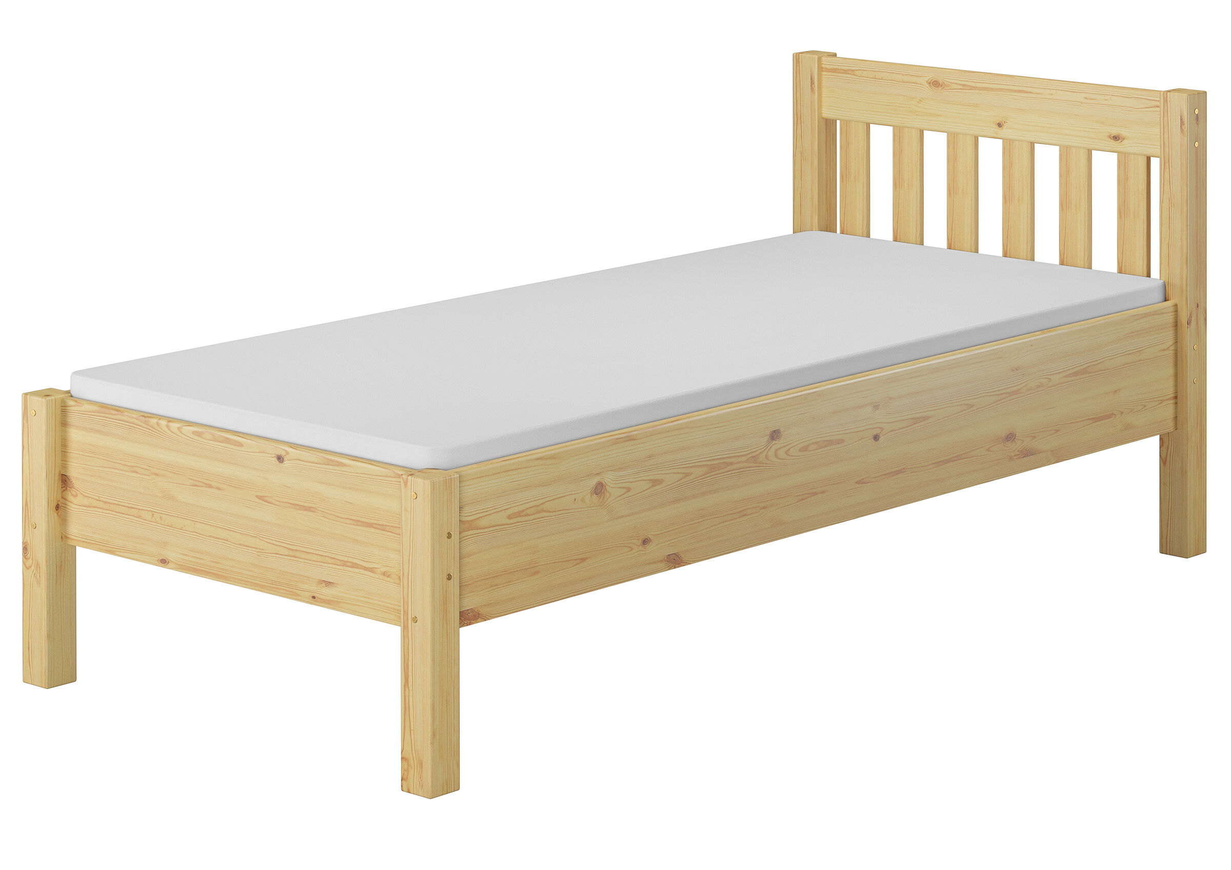 Holzbett, Einzelbett, Kopfteil-Löcher, Bettgestell, Holzoptik, Kiefernholz breit