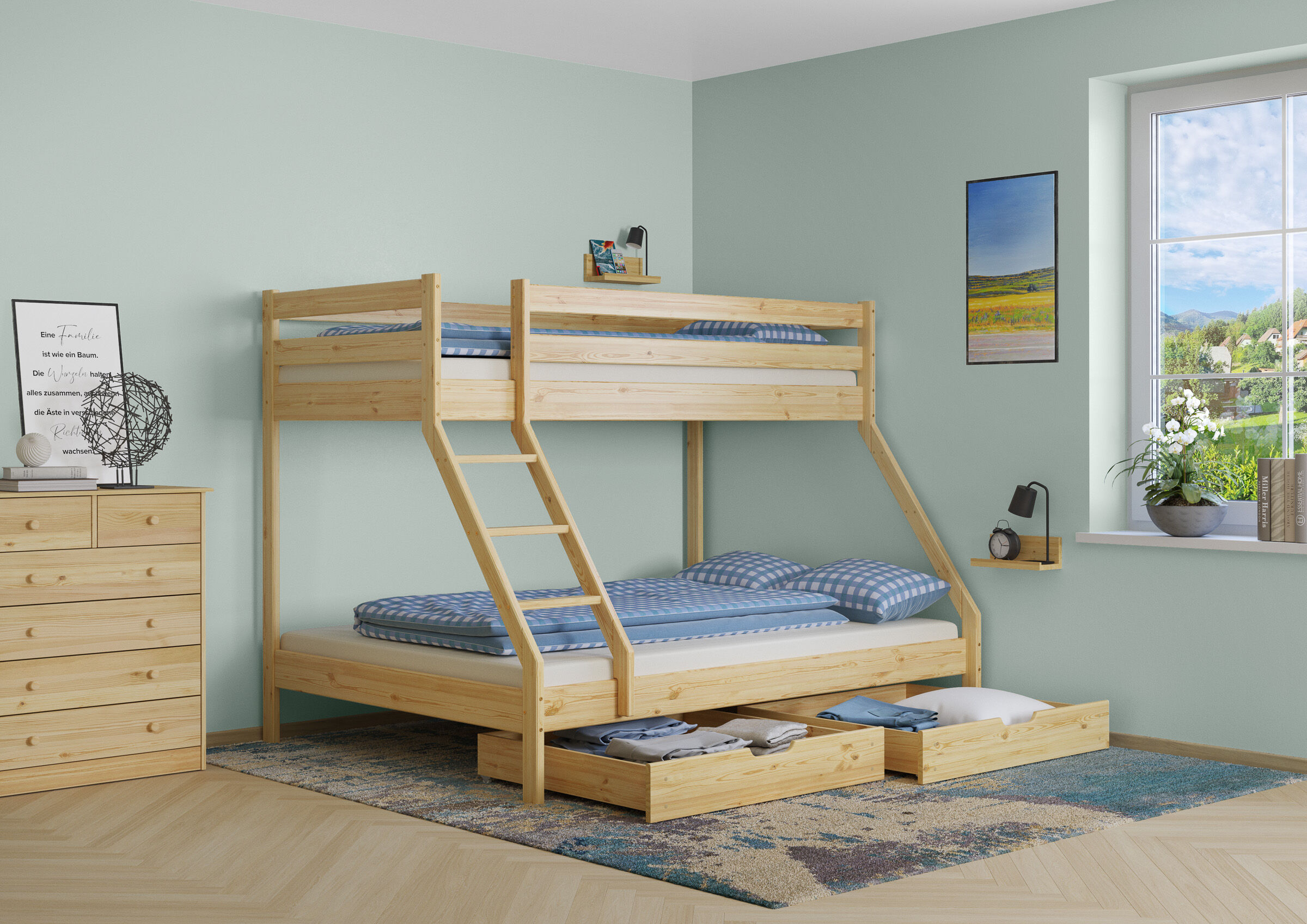 Bettkasten S2 doppelt Moebel, Bett, Hochbett, Holz, Innenarchitektur, Doppelbettkasten S2
