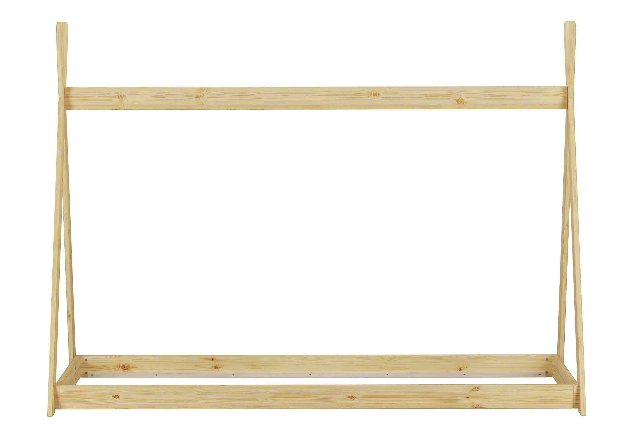 Holzregal, Holzgestell, Regalrahmen, Holzstiel, Beige Holz, Zeitloses Einzelbett mit Dach 90x200 aus Kiefer
