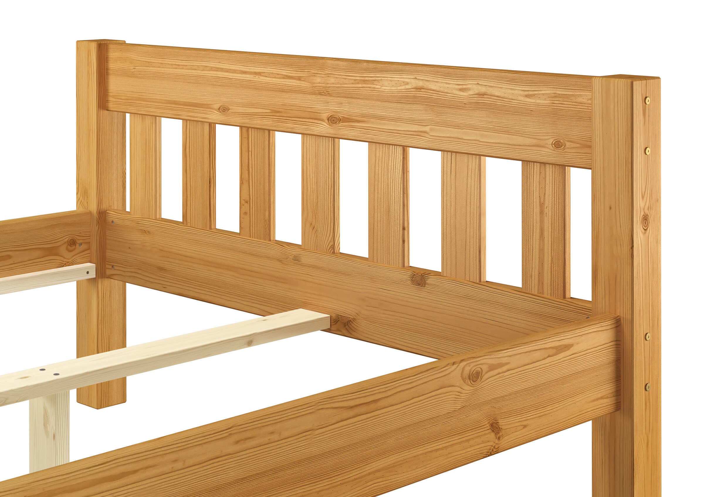 holzbett, holzbettrahmen, bettrahmen, betto, naturholz, Detailbild des Bettrahmens 120x200