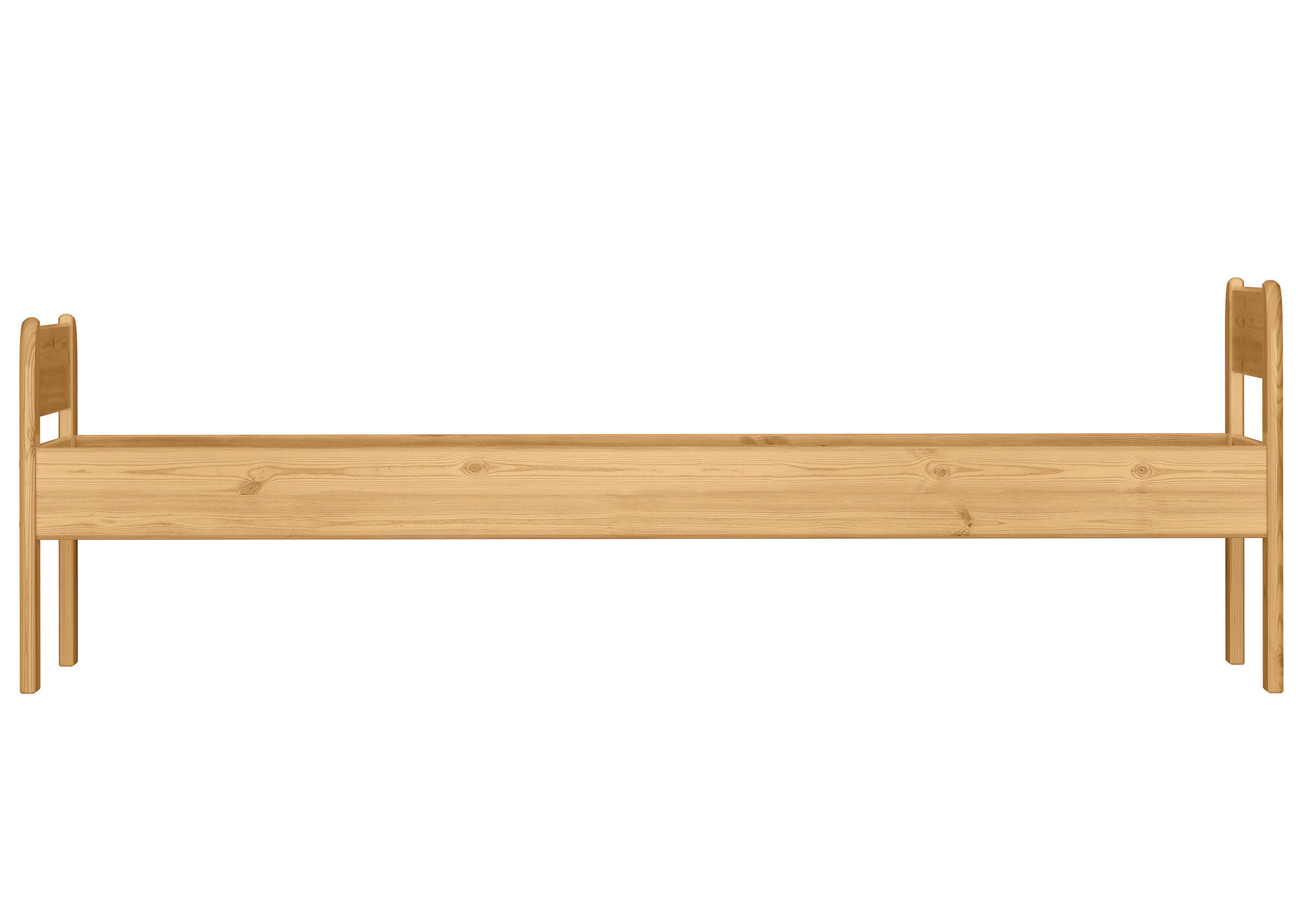holzbettrahmen, holzbett, einzelbett, naturholz, bettrahmen, Kiefer Bettrahmen 90x200 aus der Seite