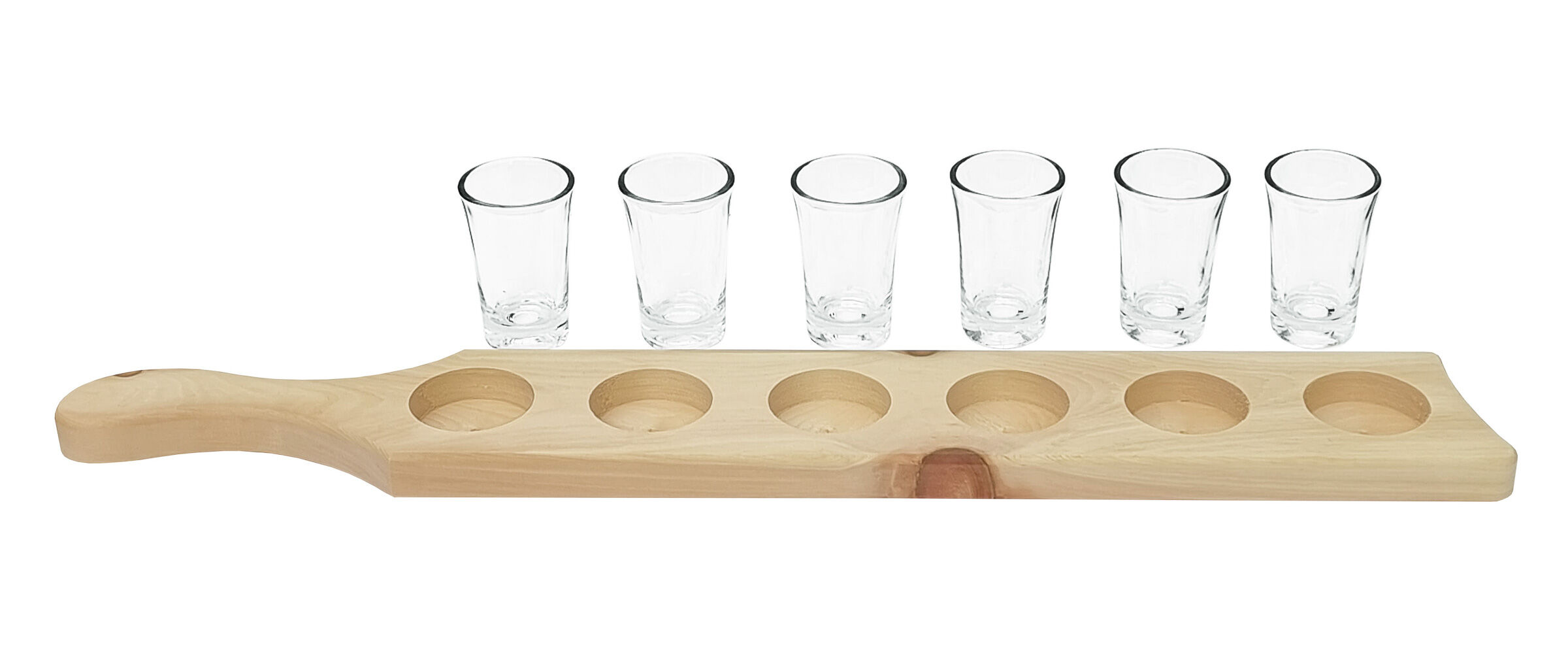 Schnappsbrett aus Zirbenholz mit Gläser Zirbenleiste für Schnappsgläser 4 cl