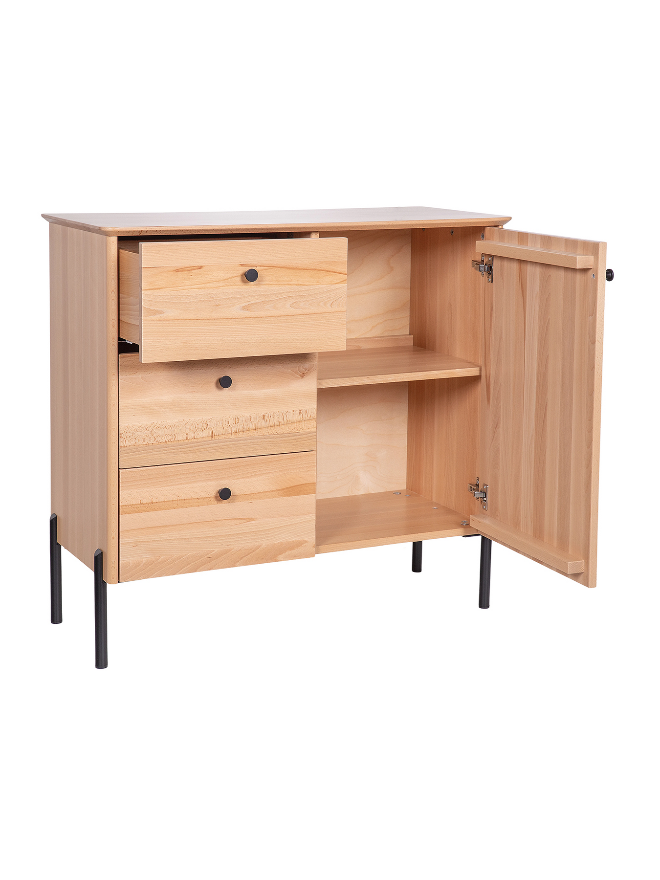 Holzsideboard, Schrank, Schubladen, Vorratsschrank, Couchtisch, Offene Kernbuche Kommode