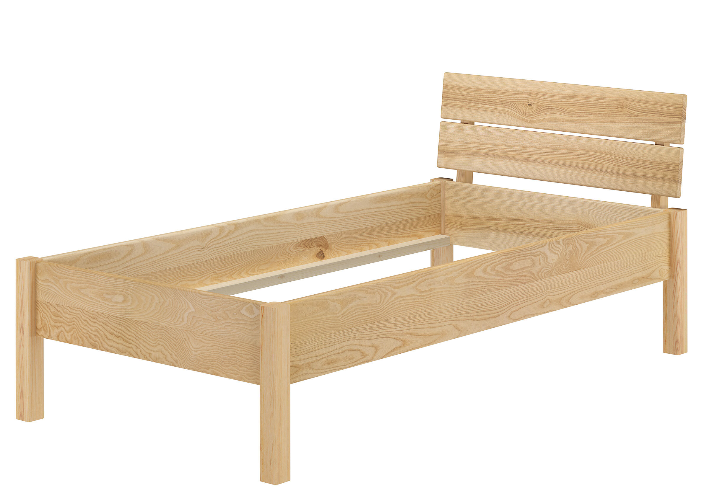 Zeitloses Einzelbett 90x200 aus Esche mit Kopflehne Stabiles Massivholzbett aus Esche 90x200