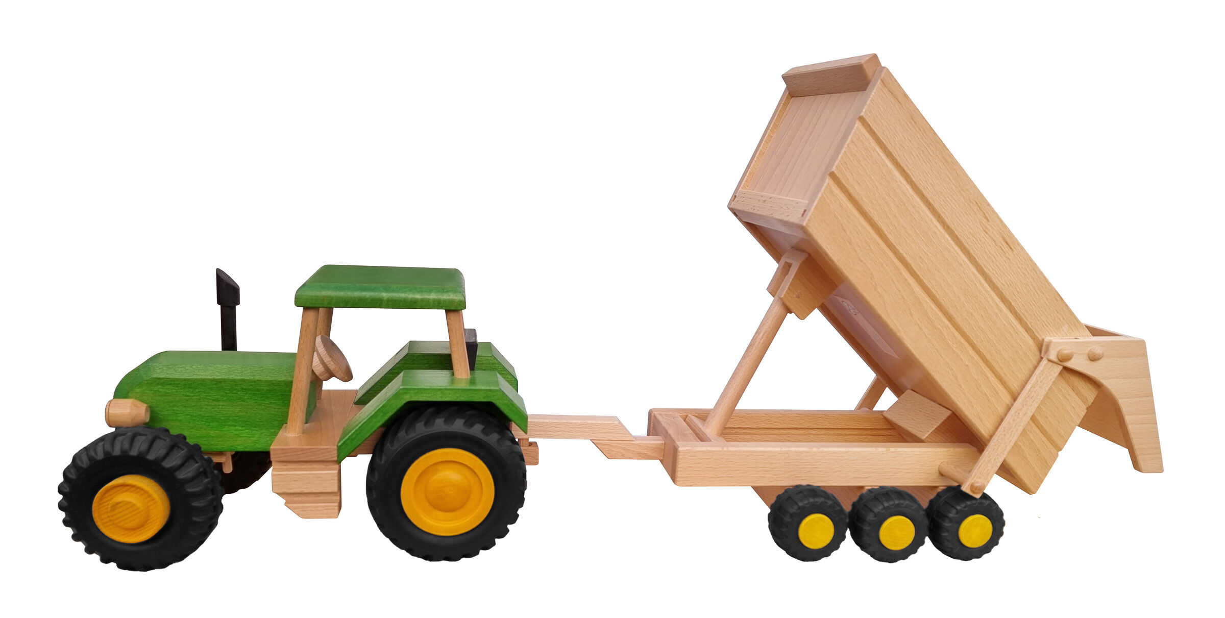 Holzspielzeug, Traktor, Holzanhänger, grün, Kettenauflieger, Holztraktor mit Anhänger Kinderspielzeug