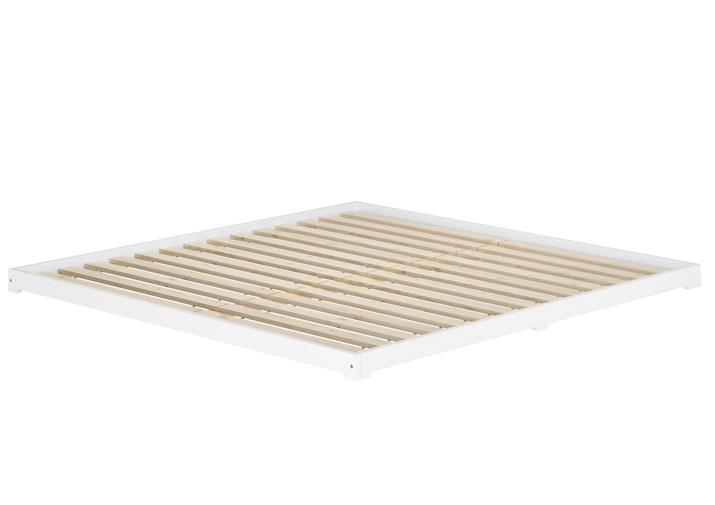 Bettgestell, Holzlatten, Schlafzimmer, Holz, Rahmen, Waschweißes Echtholzbett 200x200 mit 2 Rollrosten