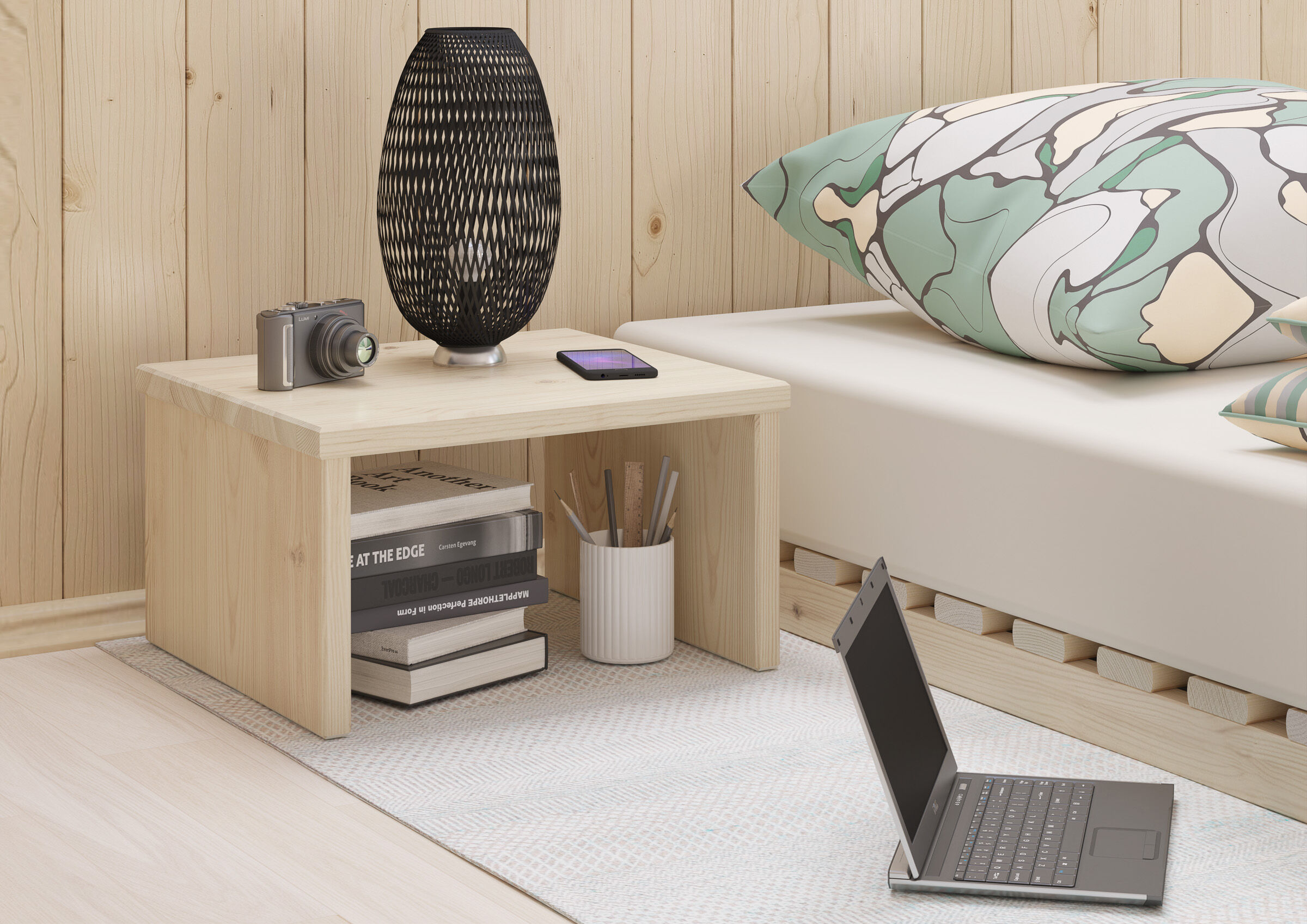 Wohnzimmer, Beistelltisch, Holz, Tablettisch, Dekoration, Nachtschrank metallfrei