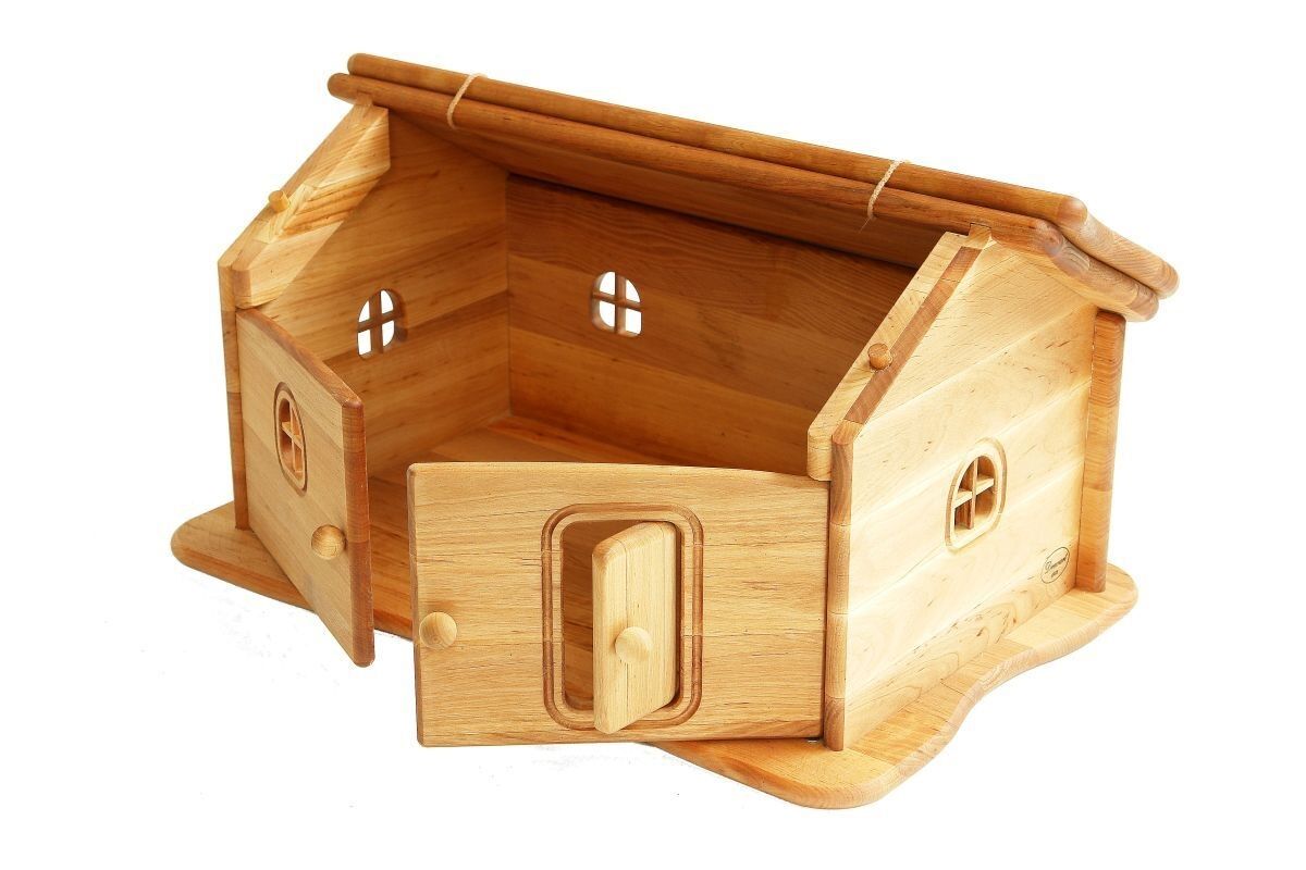 Holzhaus, Spielzeughaus, Holz, Haus, Kamin?, Detailbild des Holzhauses