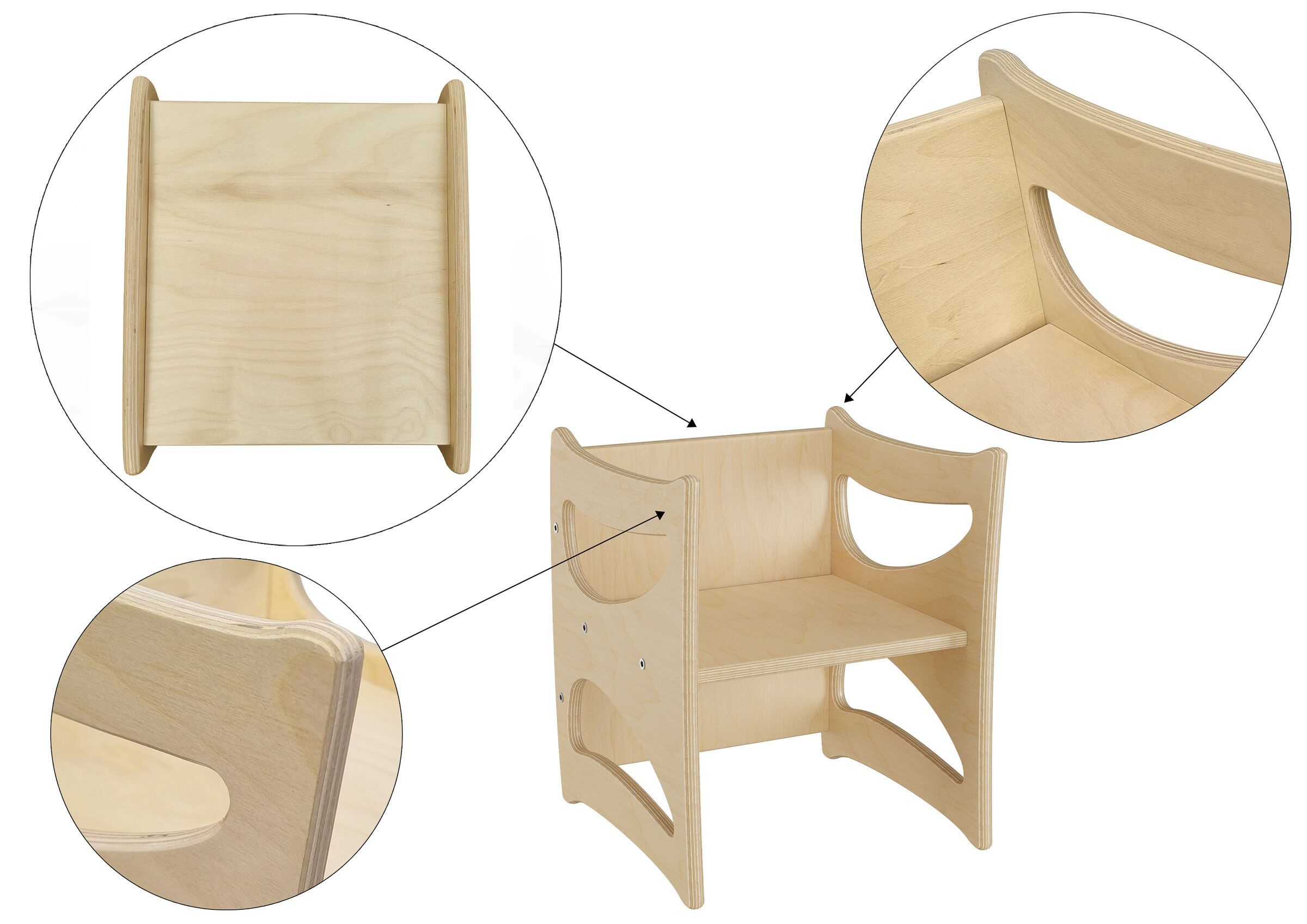 Holzstuhl, Kinderstuhl, Holzstuhl mit Rückenlehne, Schaumloser?, Details Kindersessel