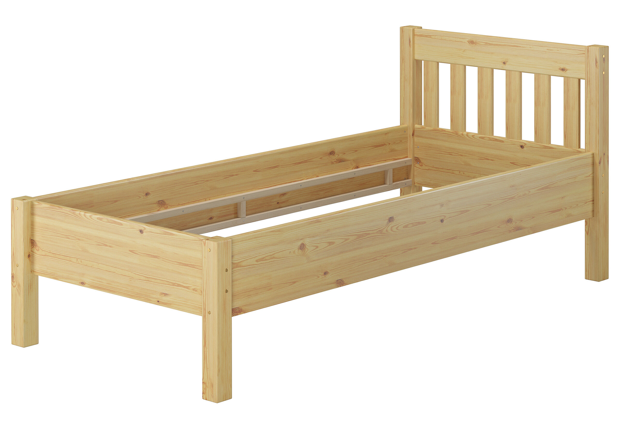 Holzbett, Einzelbett, Kiefernholz, Naturholz, Lattenrosthalterung, Kiefer hohes Seniorenbett