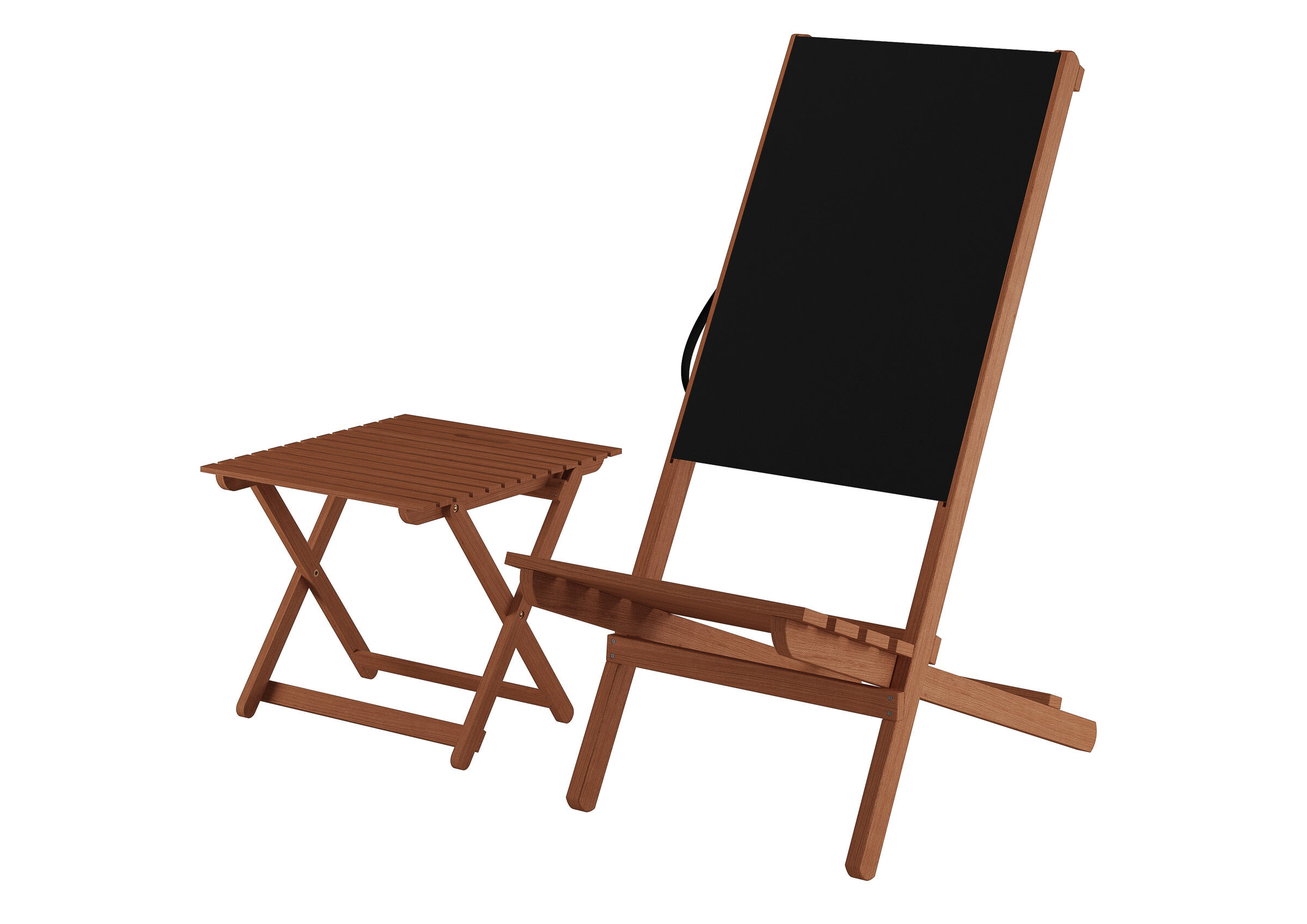 schwarzer Klappstuhl mit Tisch Wikingerstuhl mit Tisch