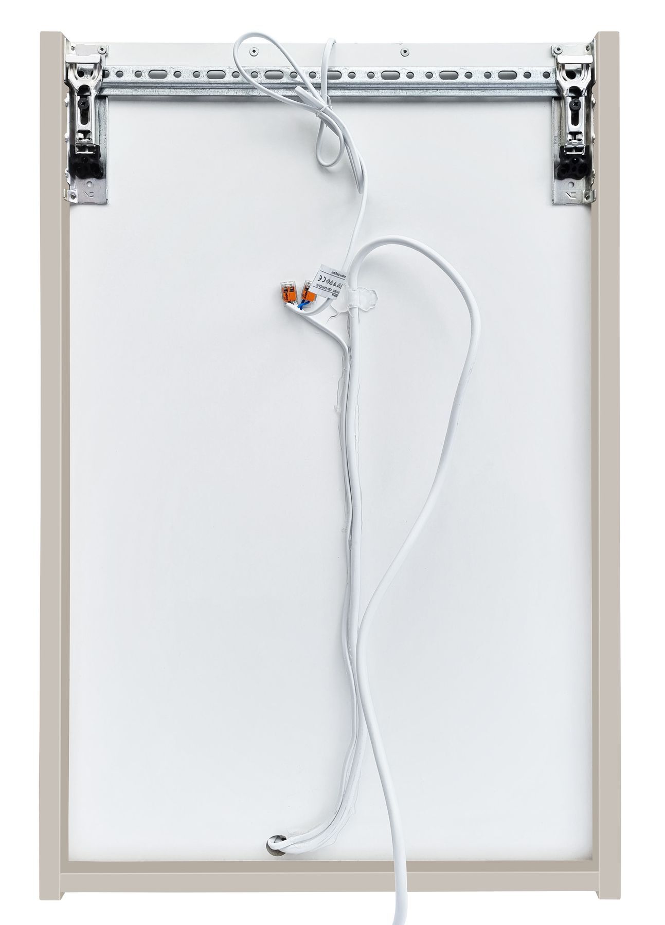 rückseite, metallbefestigung, elektrischer kabel, aufhängung, rahmenplatte, Detailbild Spiegelschrank Bad hängend