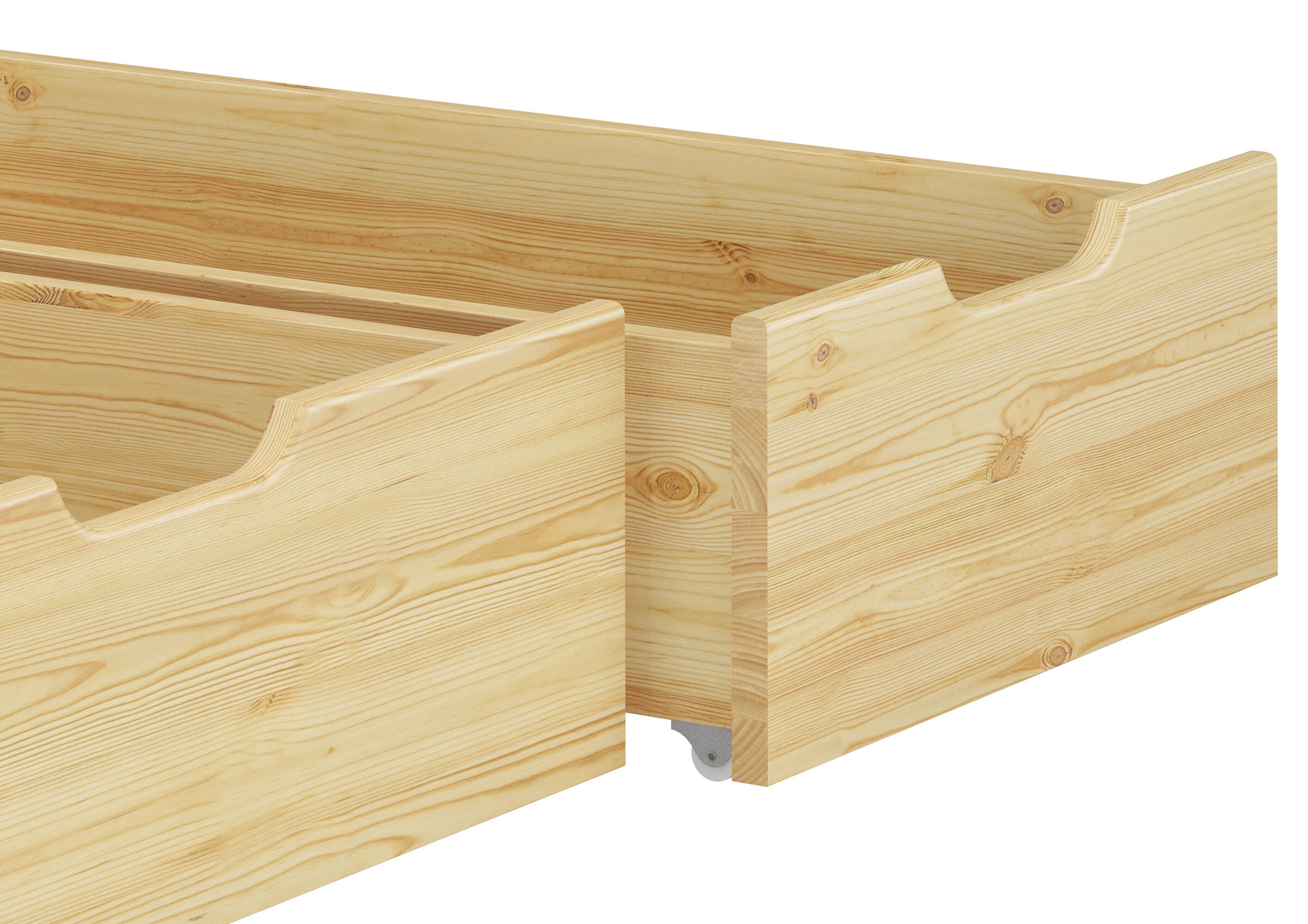 Holzbox, Kastenkasten, Kiefernholz, Rollenkasten, Schublade mit Rollen, Bettkasten zweiteilig im Detail