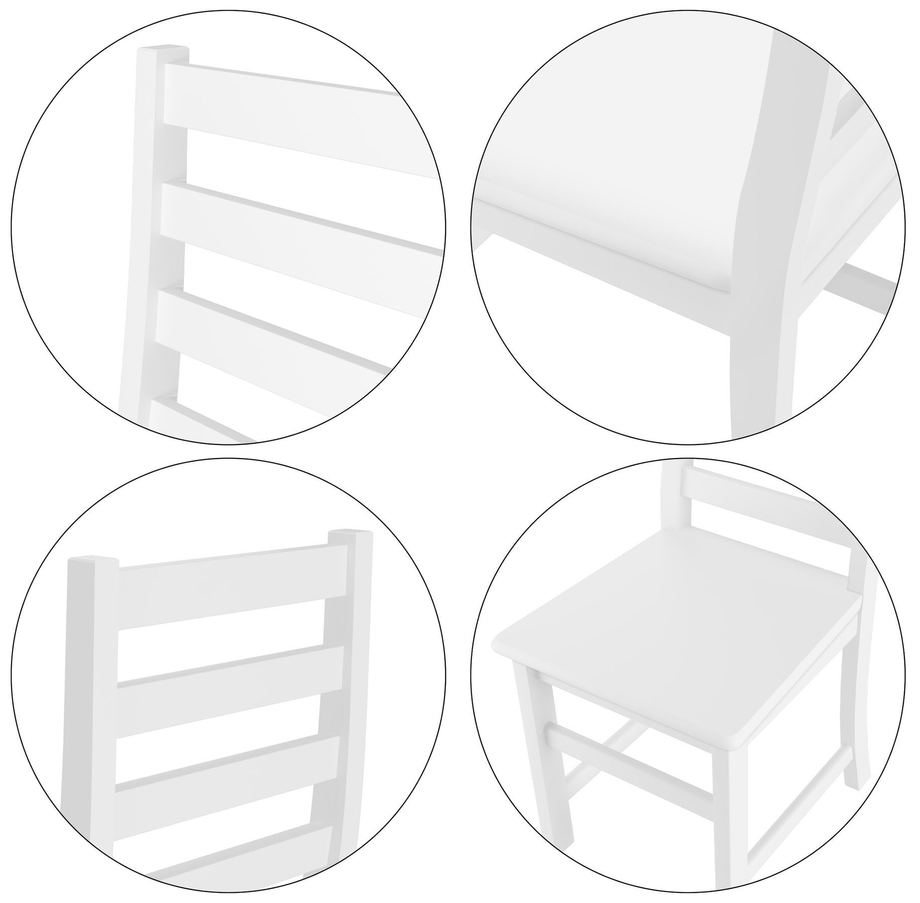 stuhl, weiß, holz, latten, tisch-stuhl-set, Sitzlehne, Sitzplatz und Beine des Stuhls im Detail