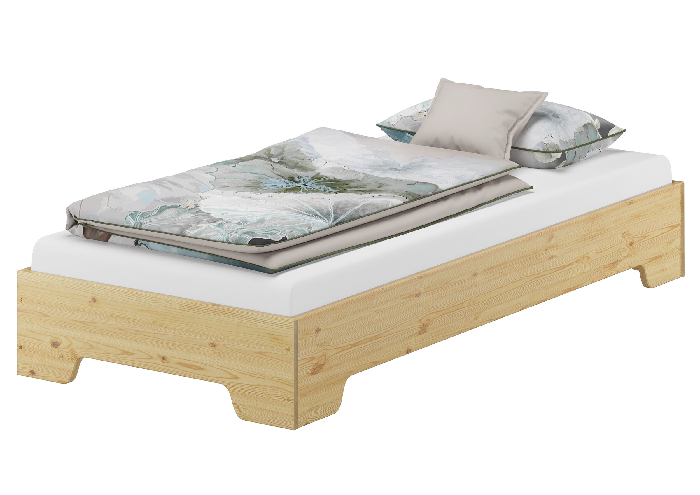 Einzelbett, Holzbett, Bettrahmen, Matratze, Seidenbettwäsche?, Einzelbett Kiefer natur mit Matratze