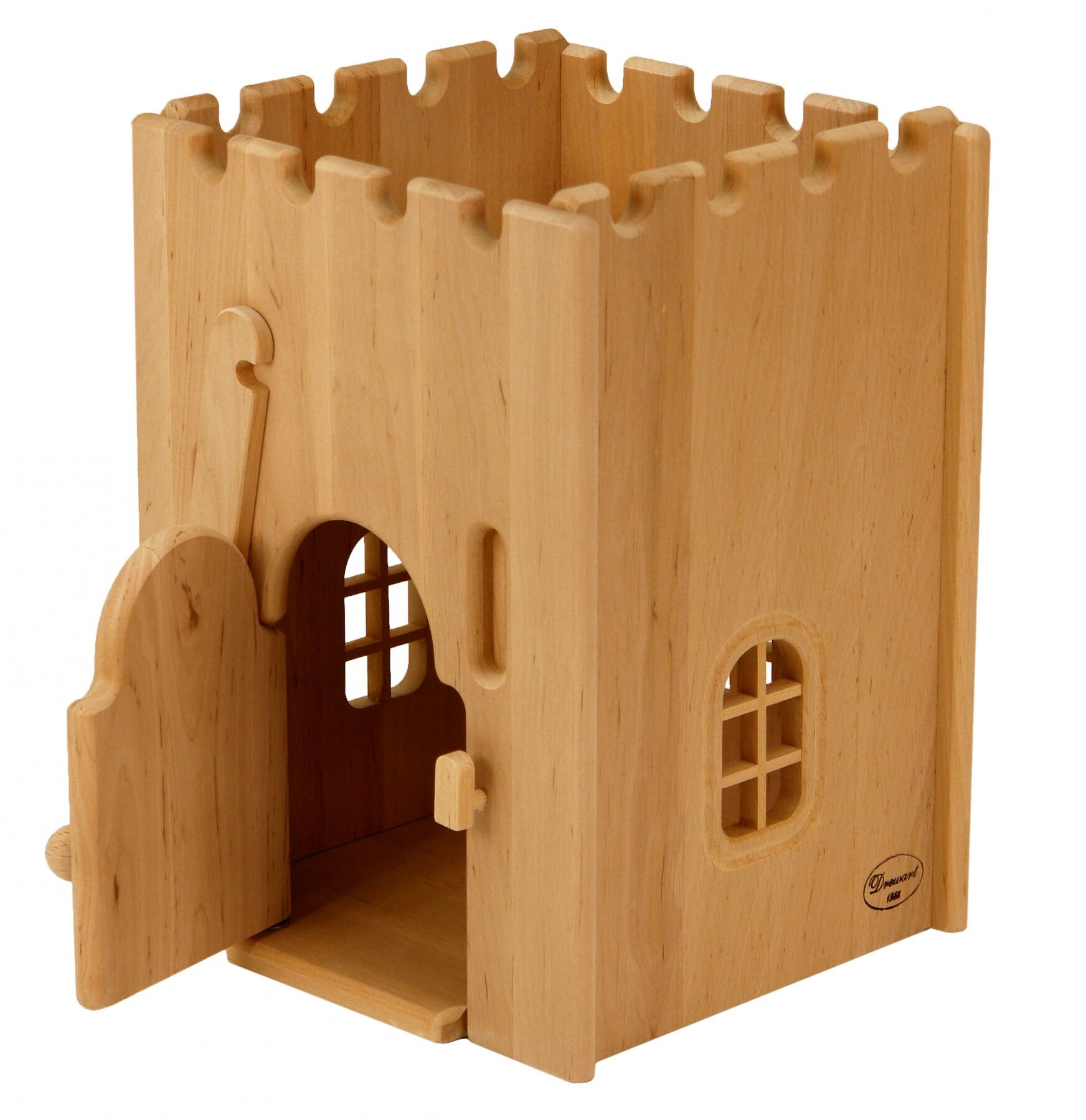 Holzhaus, Kinderspielzeug, Schloss, Fenster, Tür, Gefängnis aus Holz für Ritterburg