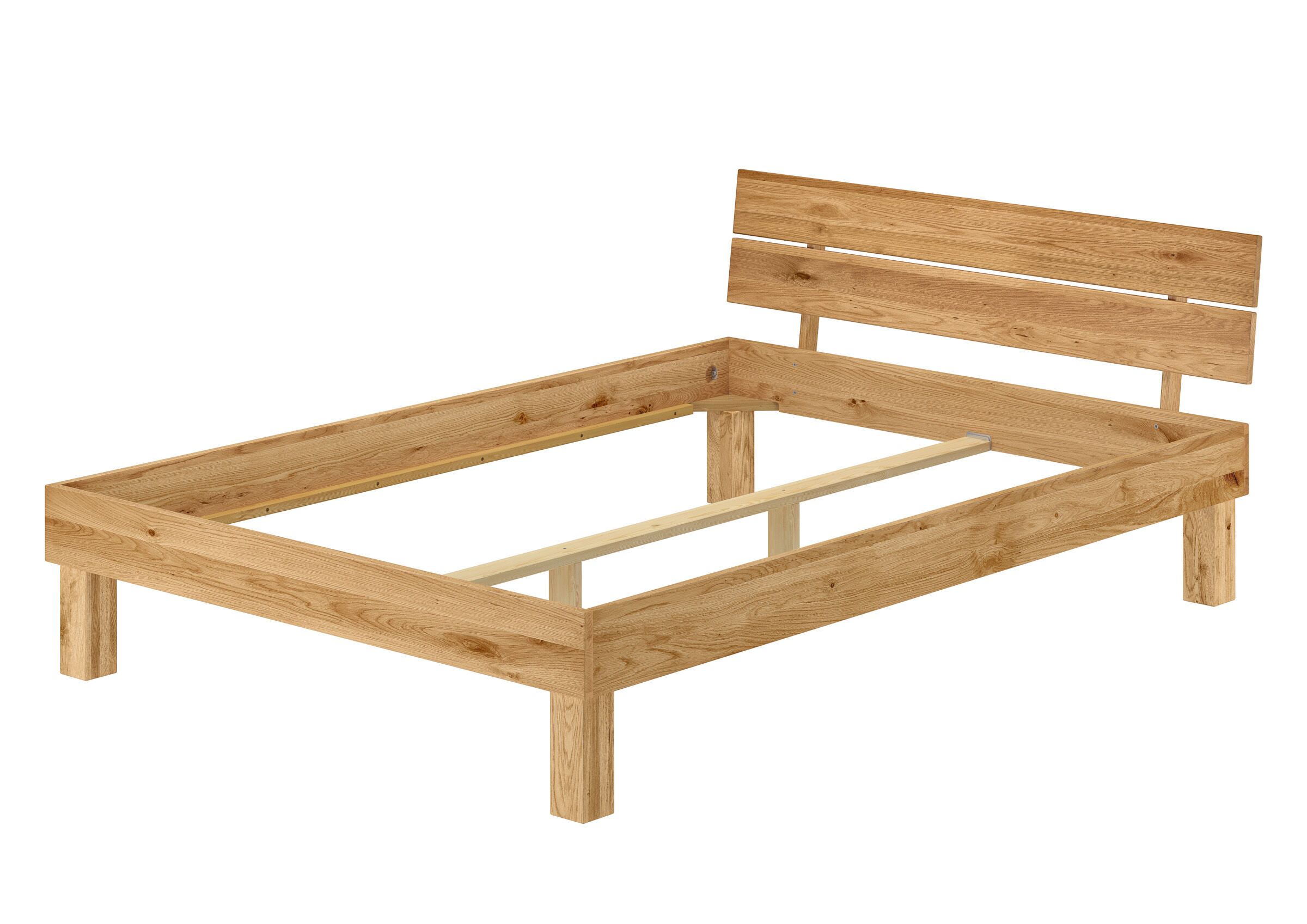 Holzbett, Platformbett, Massivholz, Kastenbett, Bettgestell, Stabiler Holzbettrahmen 140x200 Eiche