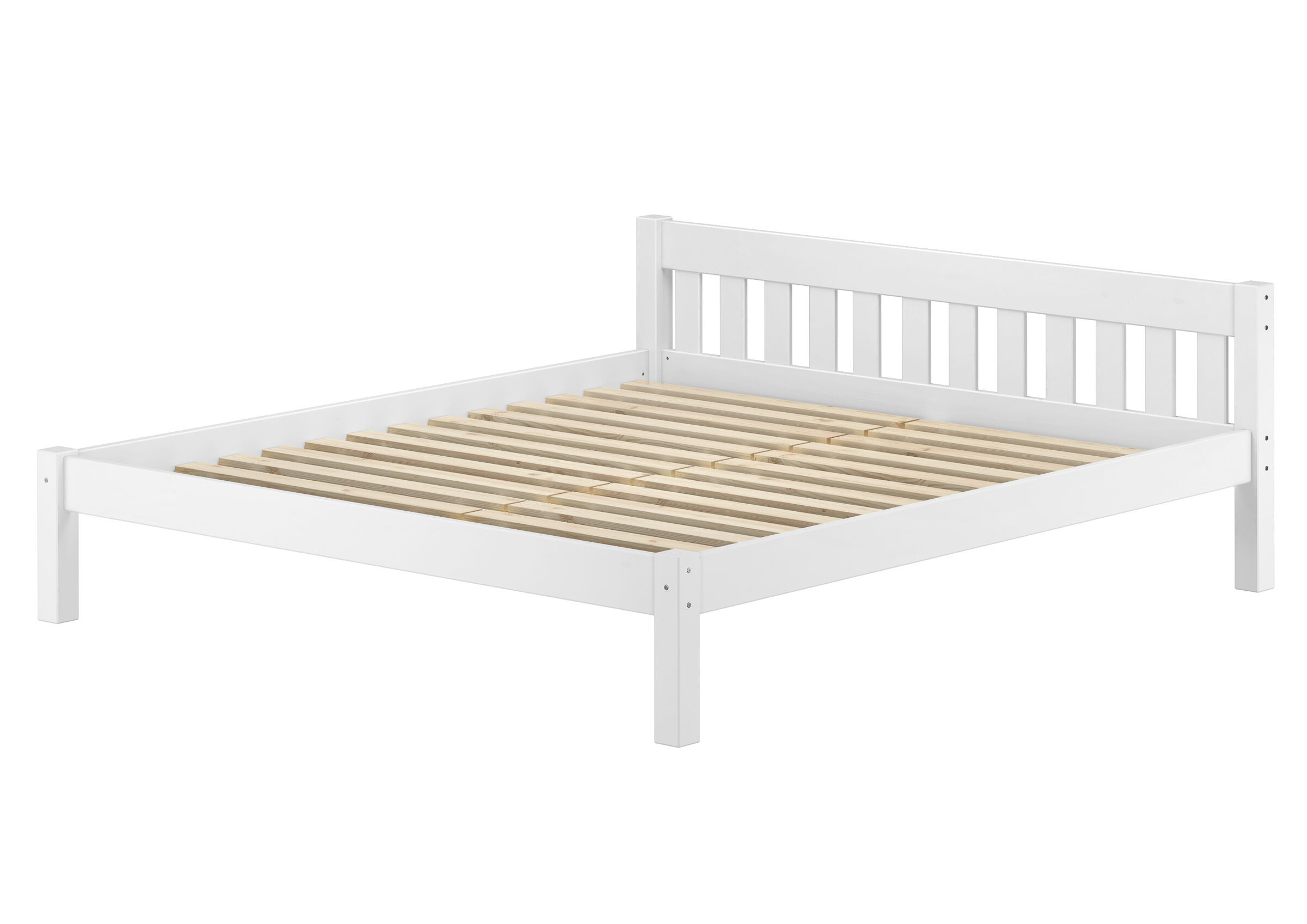 Einzelbettgestell, Holzlatten, weiß, Kiefer, Flachbettrahmen, Französisches Bett Kiefer waschweiß mit Rollrost