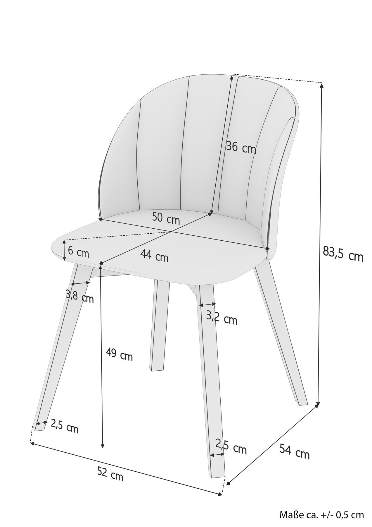 stuhl, stuhl mit rückenlehne, massivholz?, beine seitlich?, geometrische maße?, Maßskizze Polsterstuhl