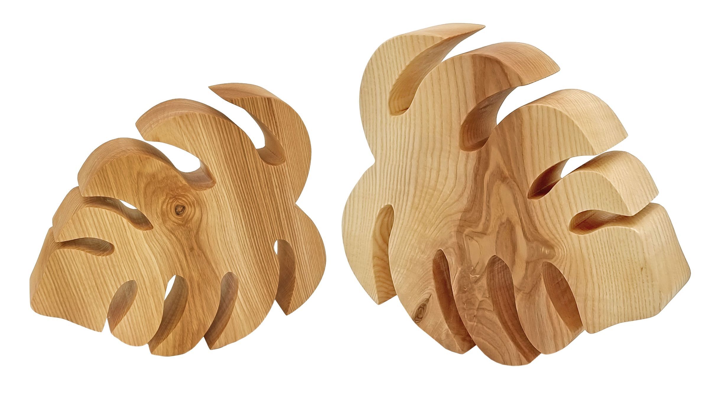 Holz, Sperrholz, Besteck, Gabel, Hardware, Zwei Blätter aus Esche in Monstera Form