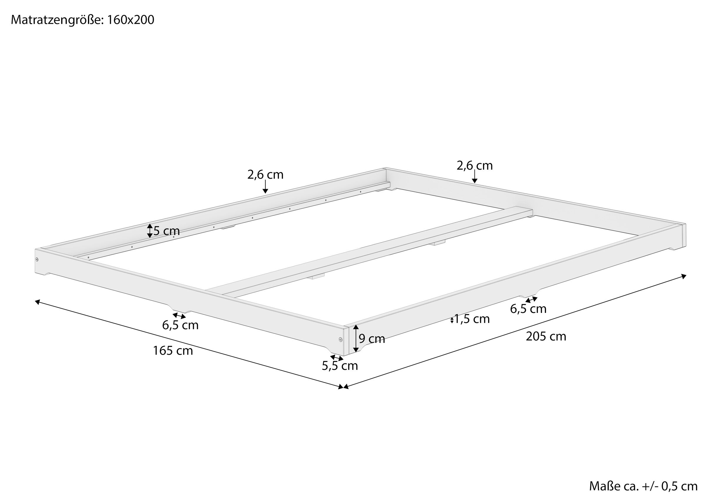 Diagramm, Handlung, Skizze mit Maße Niederflurbett