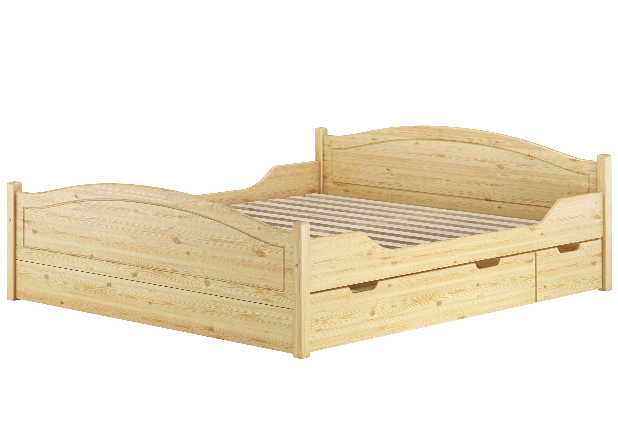 Holzbett, Kiefer, Einzelbett, Schubkasten, Lattenrost, Doppelbett Kiefer natur mit Lattenrost und Bettkasten